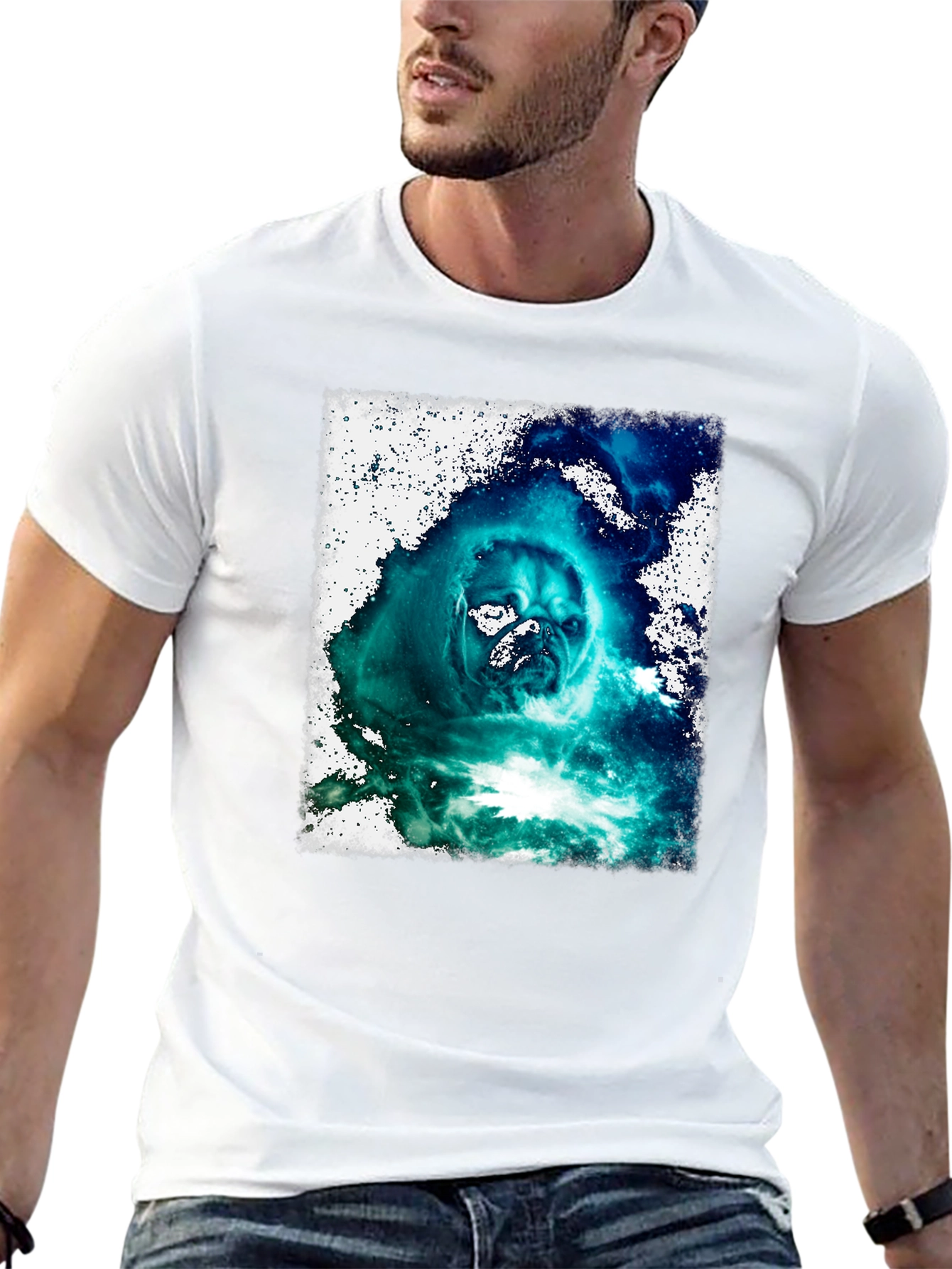 Black Cosmic Pug Graphic Black T-Shirt view 13