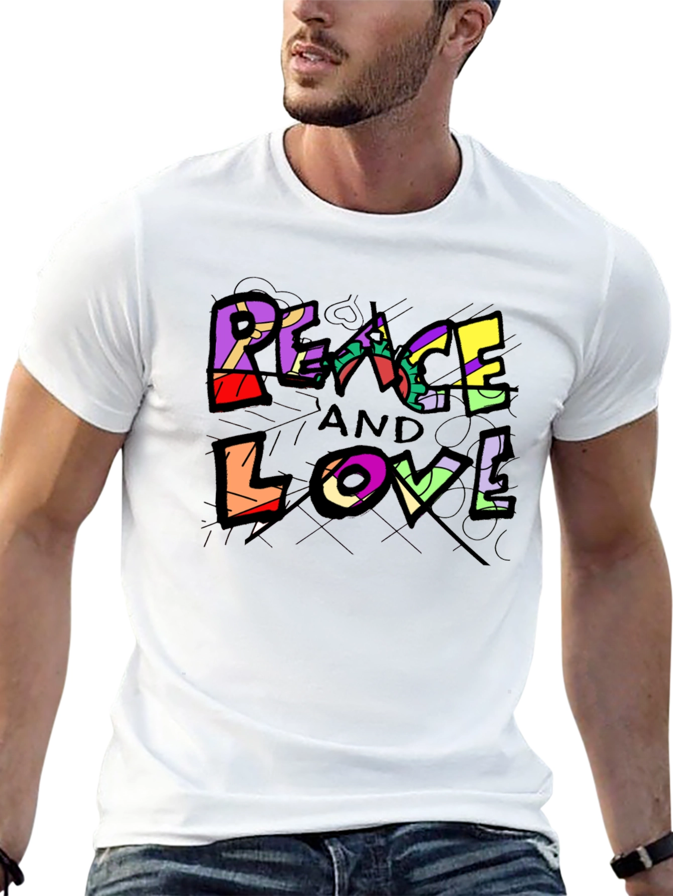 Black Peace and Love Graphic Tee - Black Unisex T-Shirt view 13