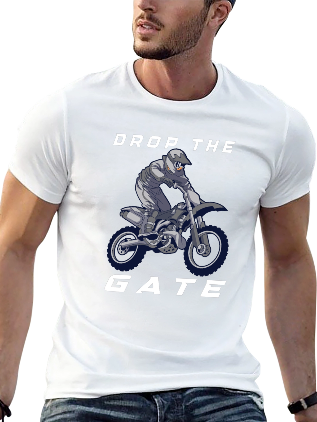 Black Drop the Gate T-Shirt - Motocross Rider Design view 13