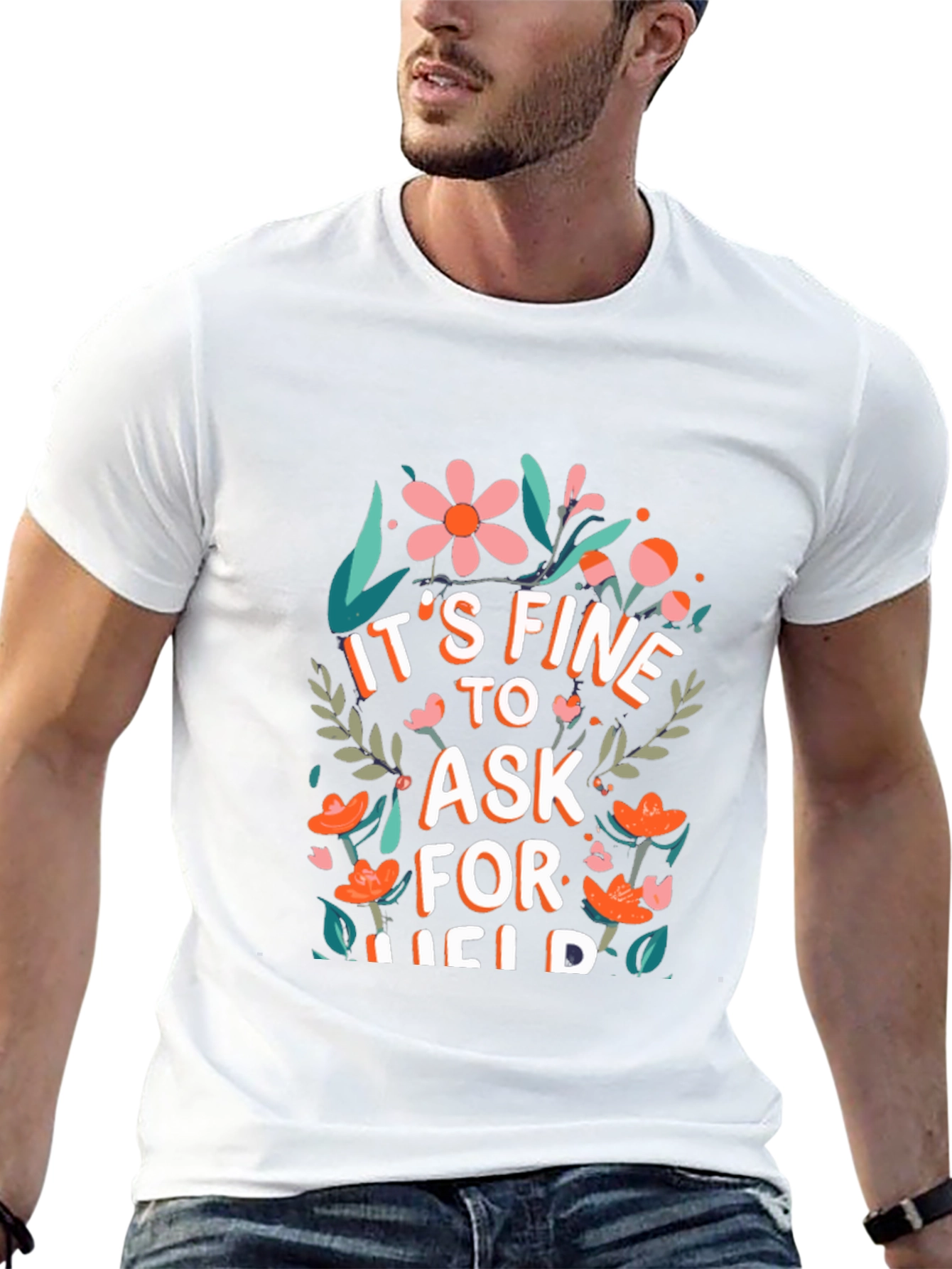 Black It's Fine To Ask For Help Black T-Shirt view 13