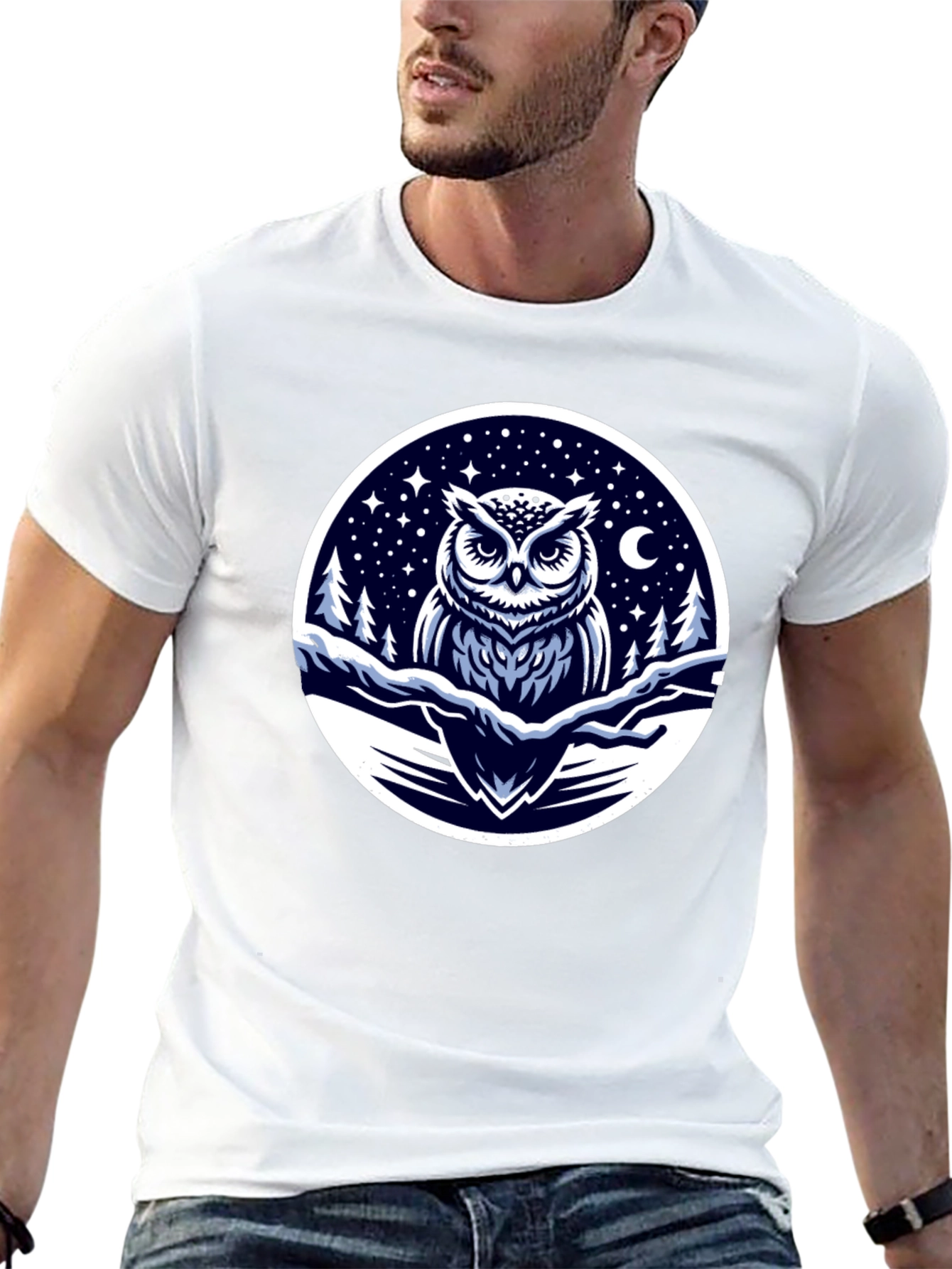 Black Owl Night Sky Graphic Tee - Black Cotton Blend view 13