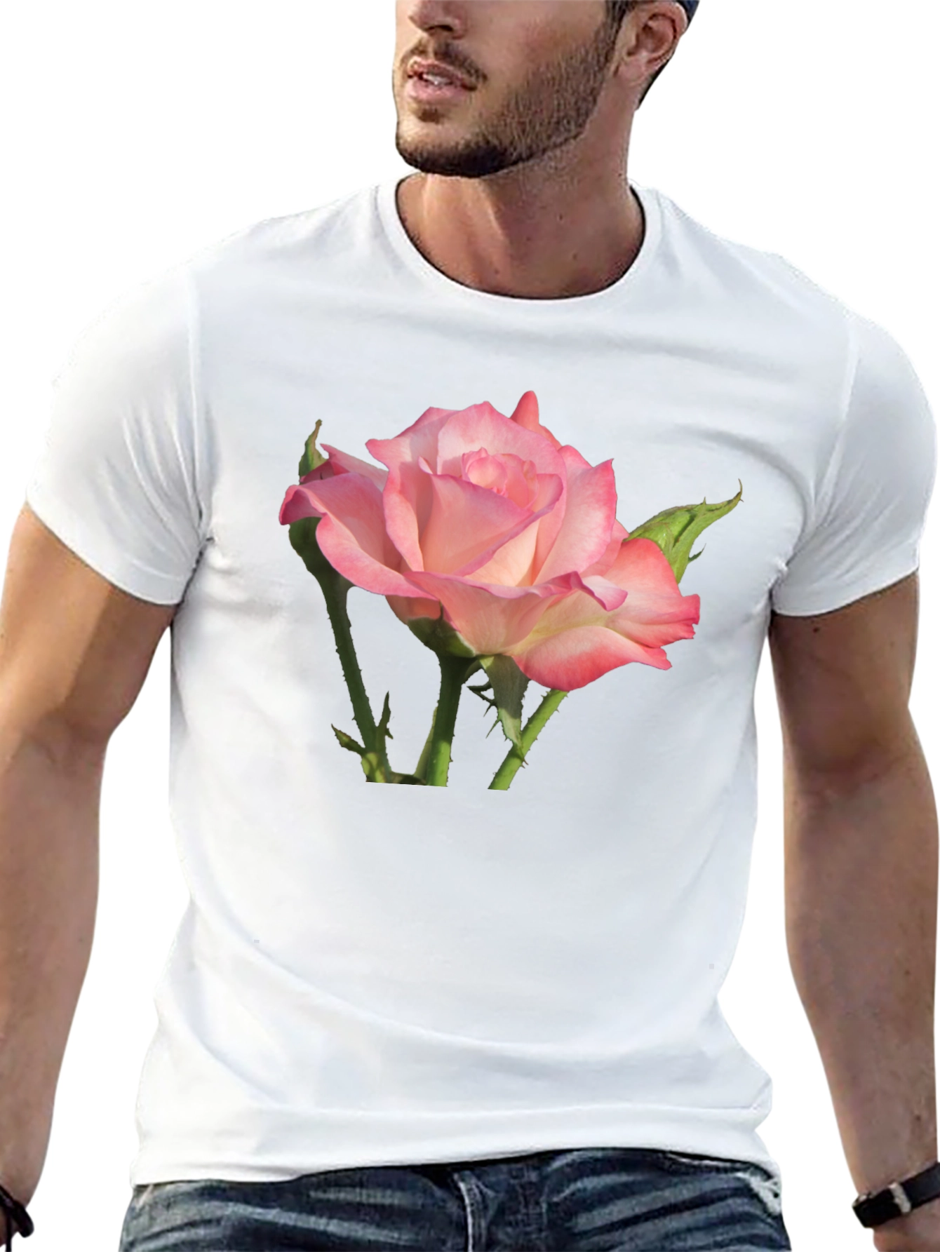 Black Pink Rose Graphic Black T-Shirt view 13