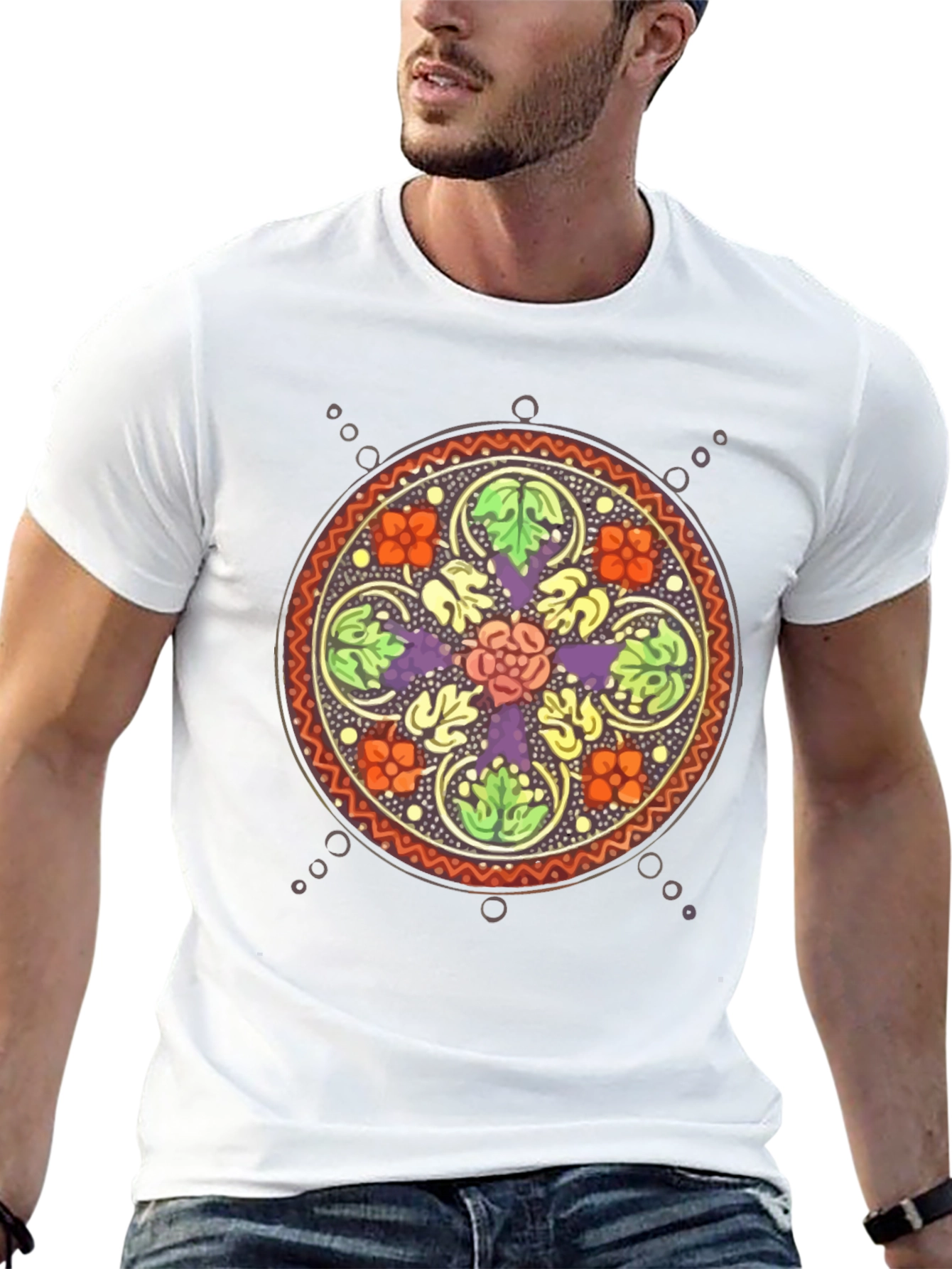 Black Floral Mandala Graphic Black T-Shirt view 13