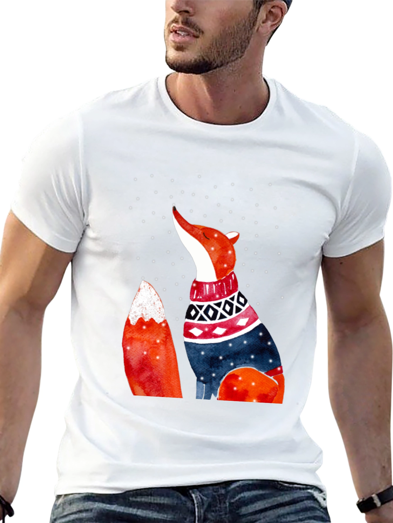 Black Fox in Sweater Graphic T-Shirt view 13