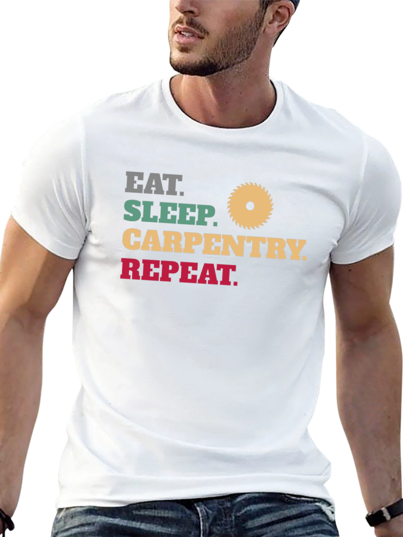Black Eat Sleep Carpentry Repeat - Men's Black T-Shirt view 13