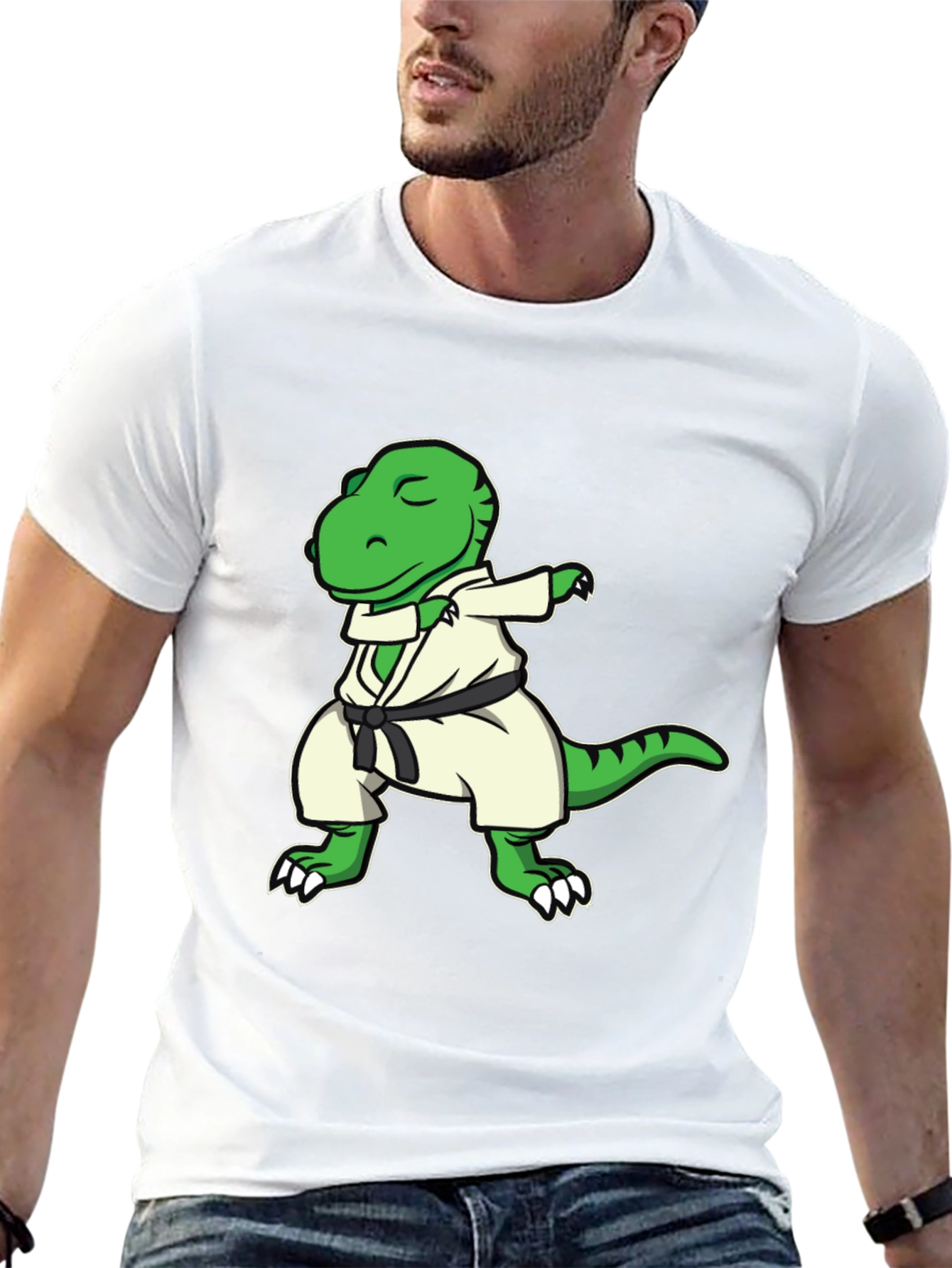 Black Dabbing Dinosaur Karate Black T-Shirt view 13