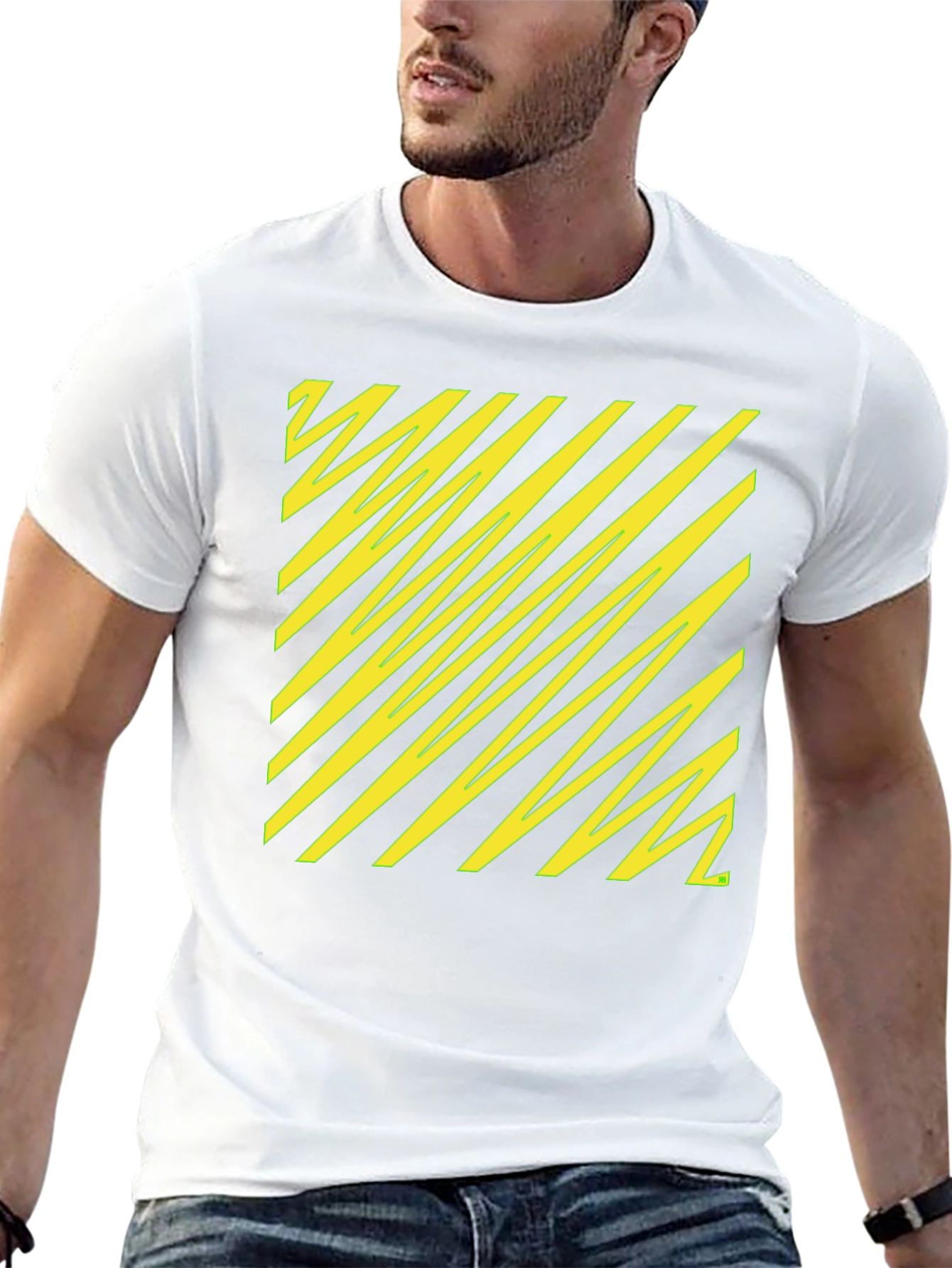 Black Black Tee with Yellow Diagonal Pattern view 13