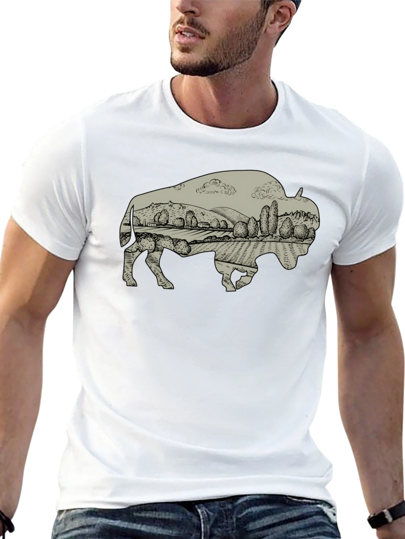 Black Bison Landscape Graphic T-Shirt - Casual Style view 13