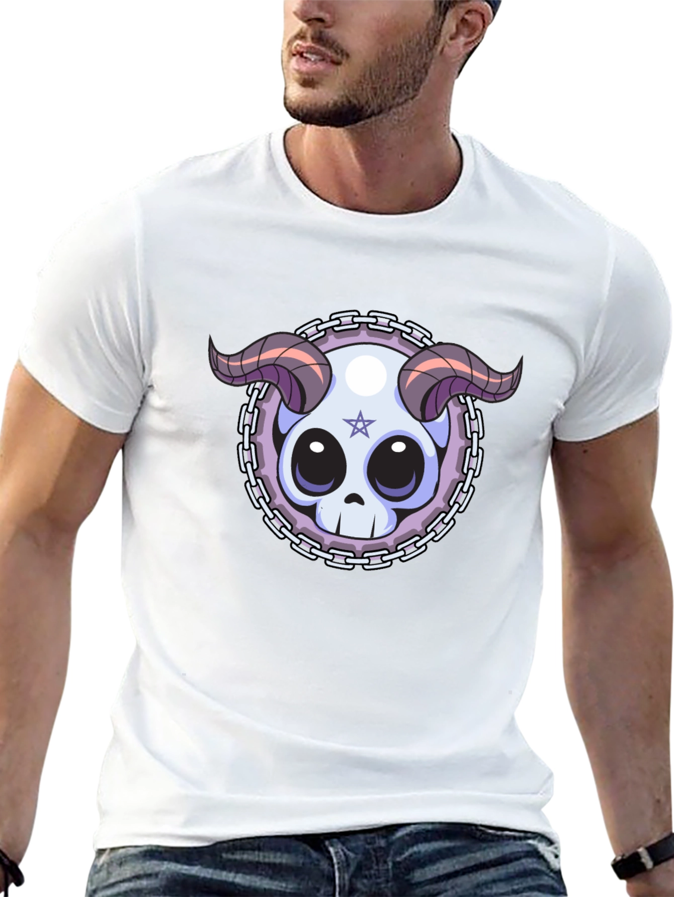 Black Skull & Horns Graphic Tee - Edgy Style view 13