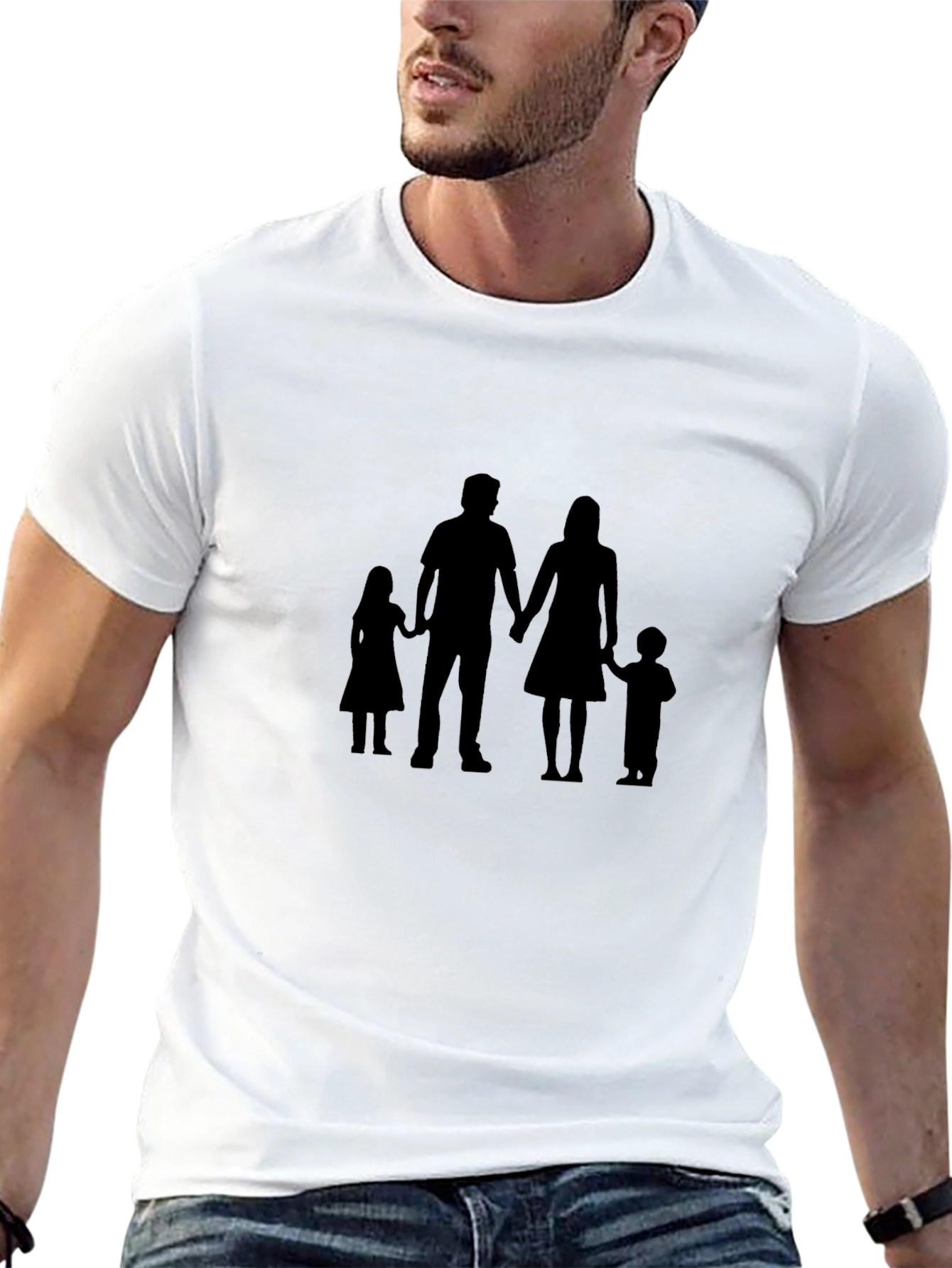 Black Family Silhouette Graphic Tee - Black Cotton Blend view 13