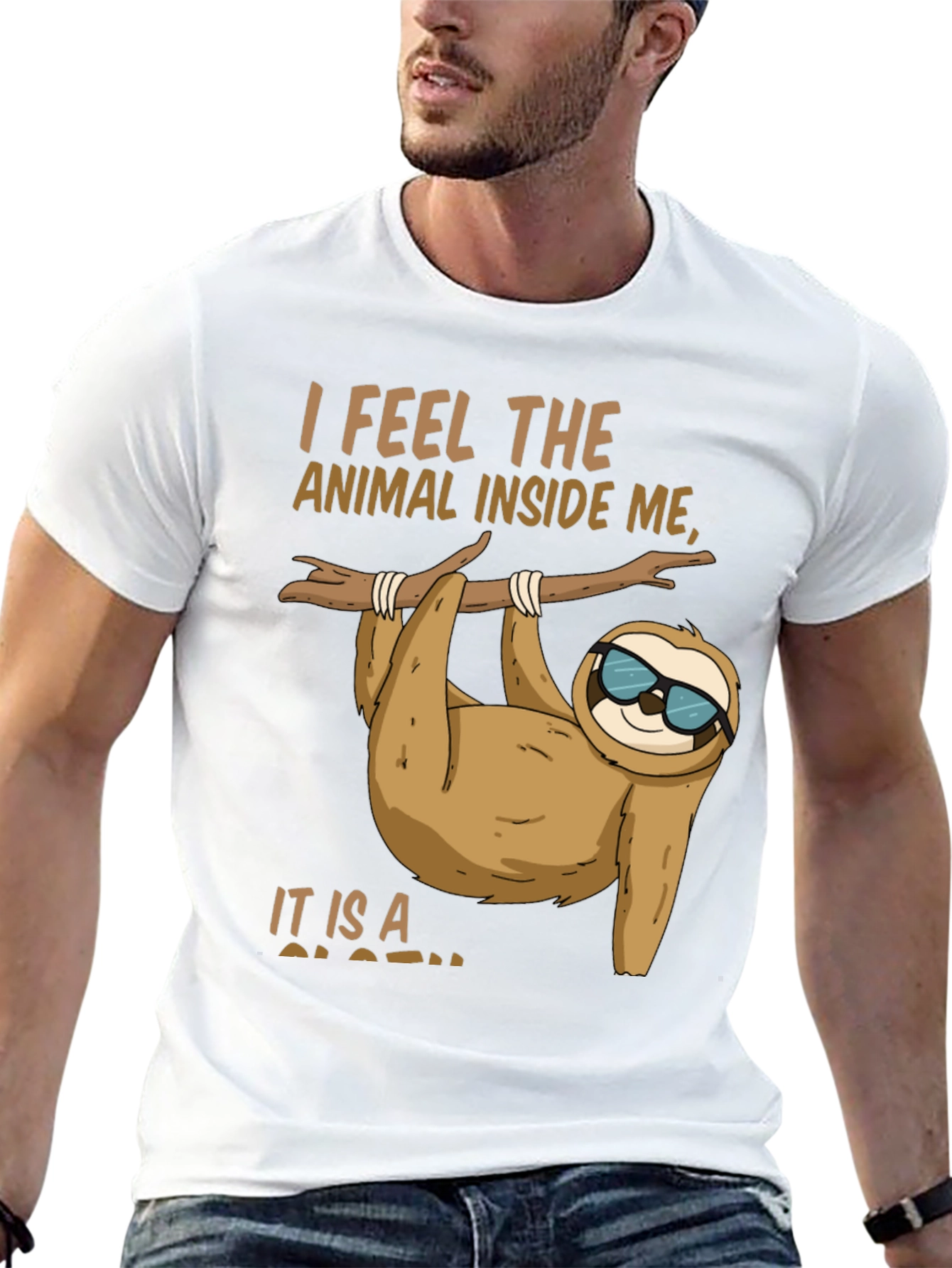 Black Funny Sloth T-Shirt - I Feel the Animal Inside Me view 13