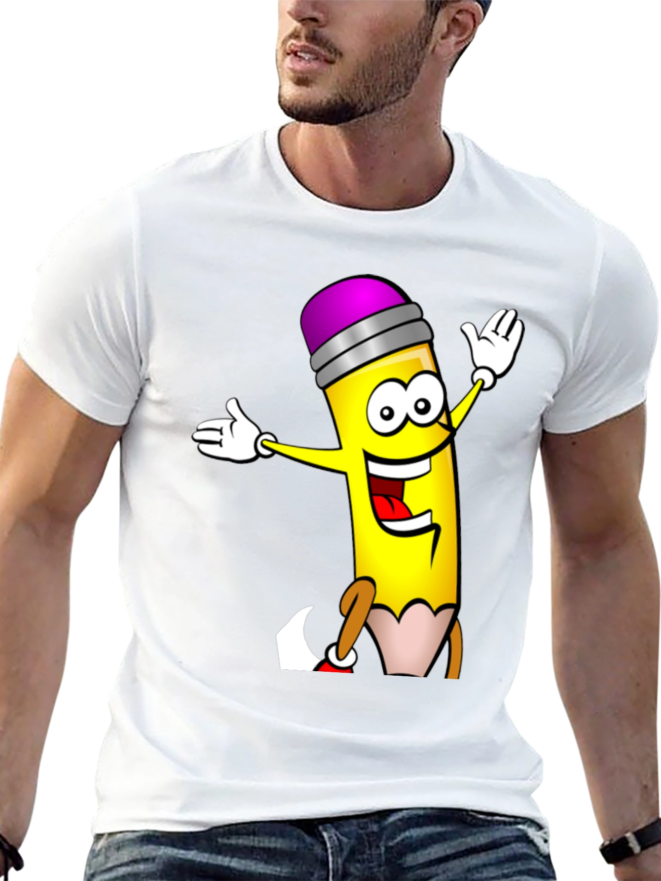 Black Cartoon Pencil T-Shirt - Black Cotton Graphic Tee view 13