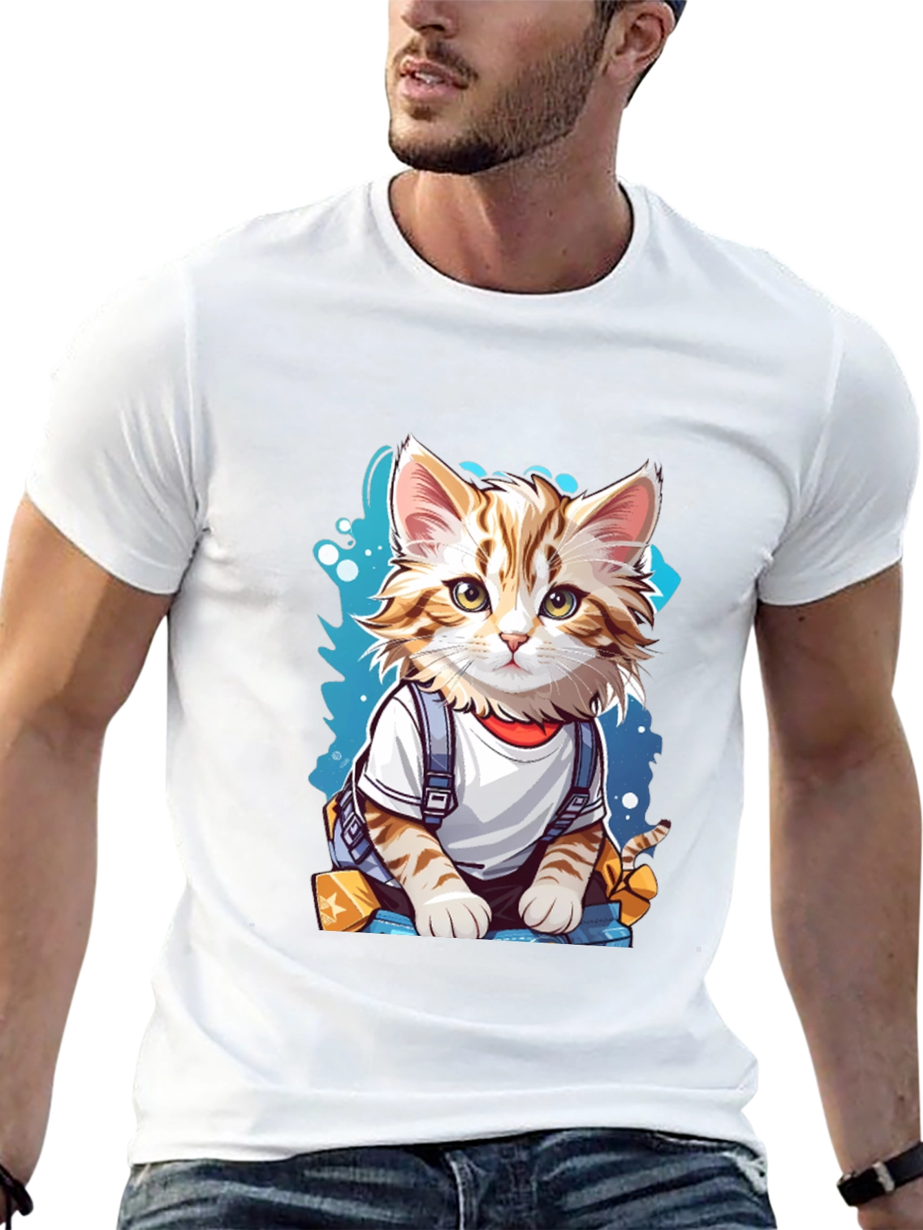 Black Cute Cartoon Cat T-Shirt view 13