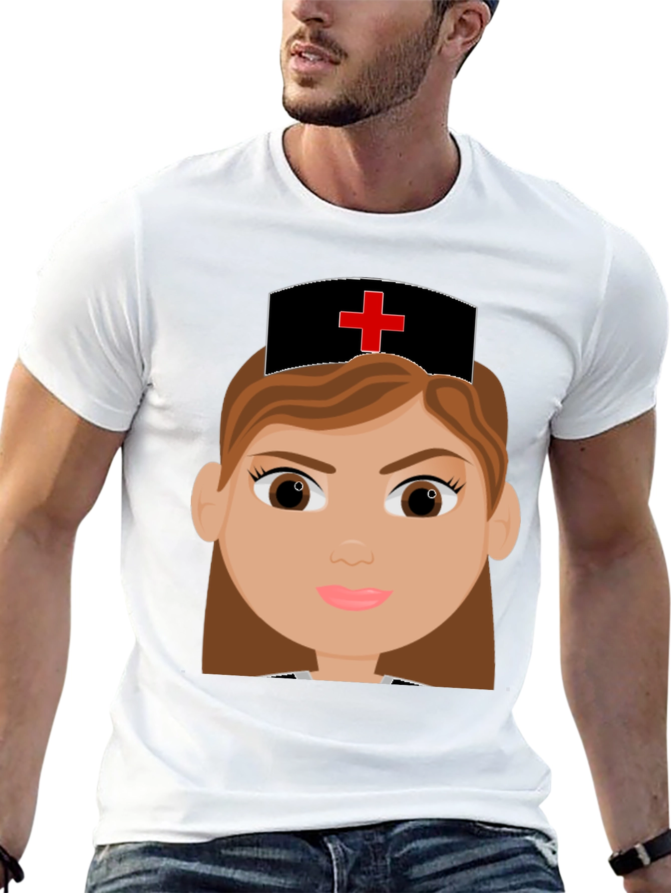 Cartoon Nurse Graphic Tee - Black Cotton Blend T-Shirt - 13