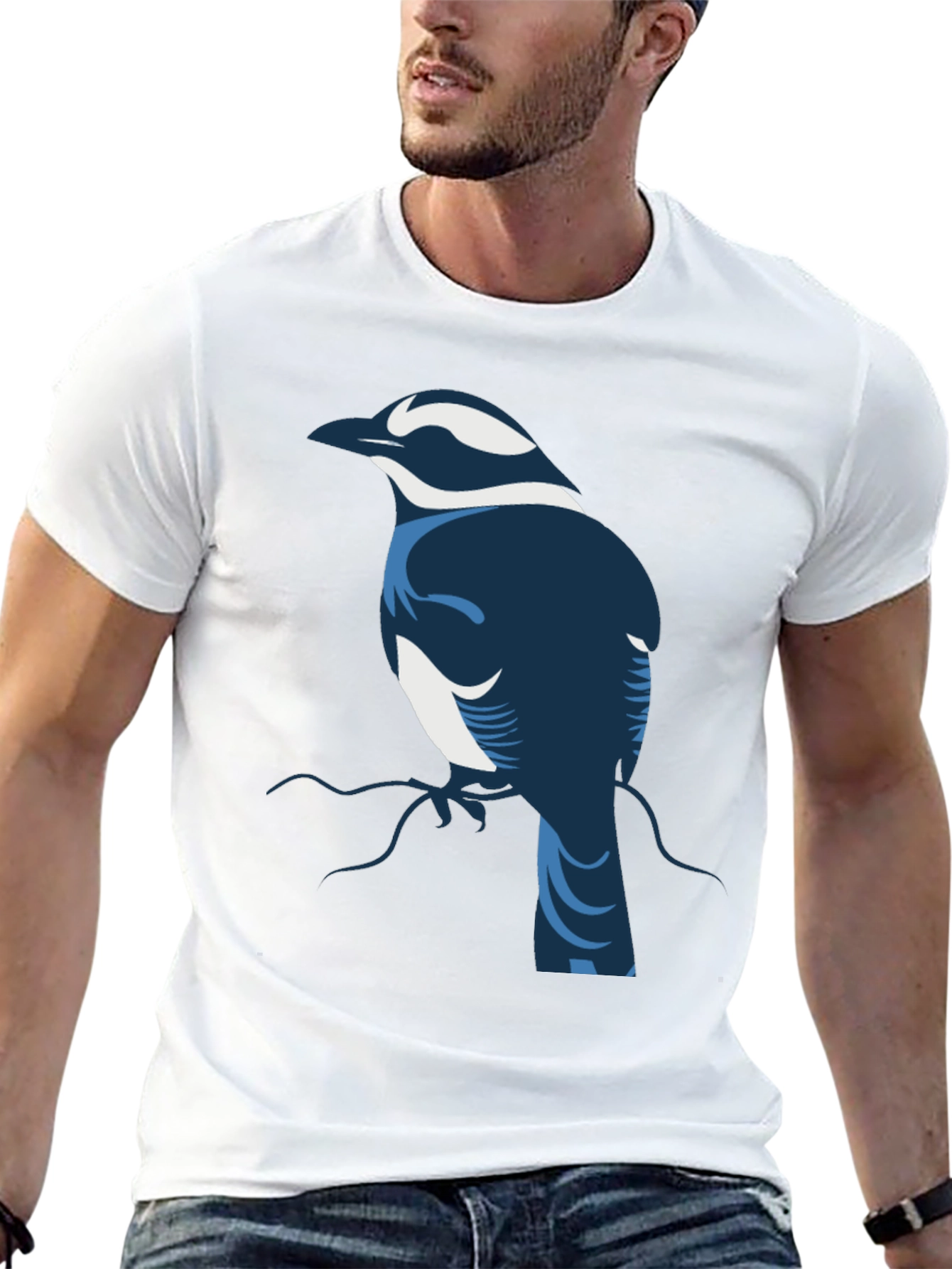 Black Stylized Bird Graphic Tee - Black Cotton Blend view 13