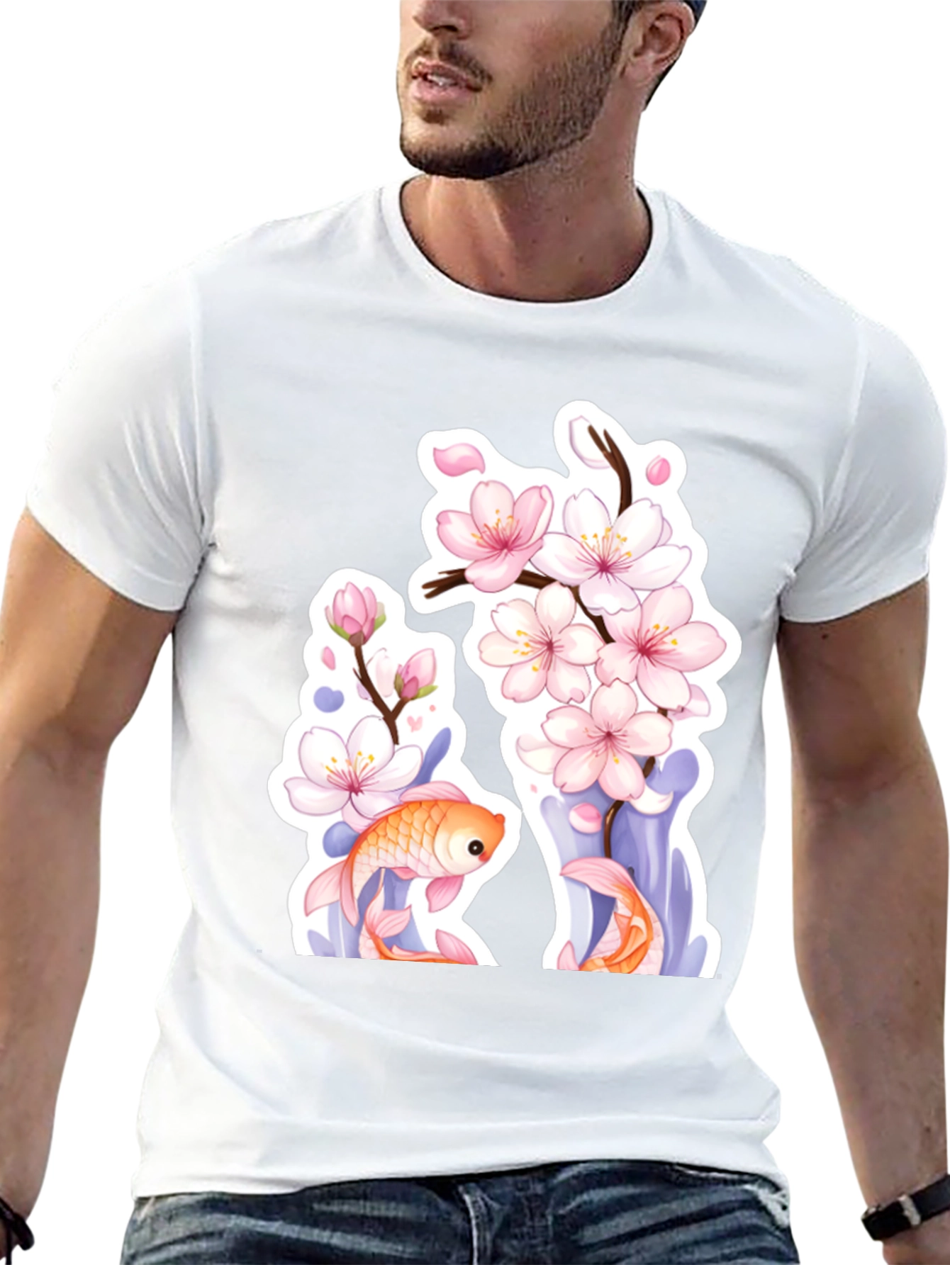 Black Cherry Blossom Koi Fish Graphic Tee view 13