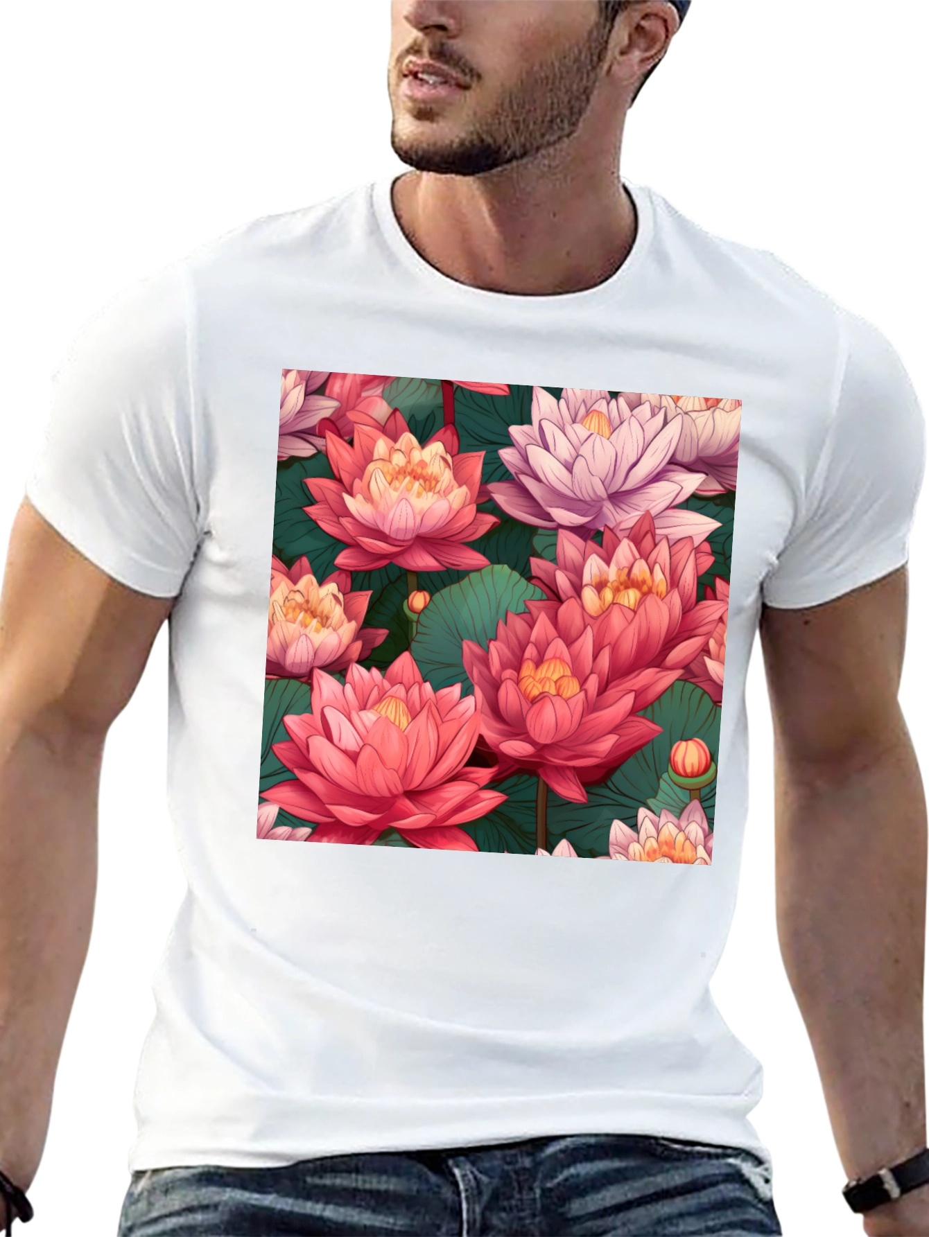 Black Lotus Floral Print Black T-Shirt view 13