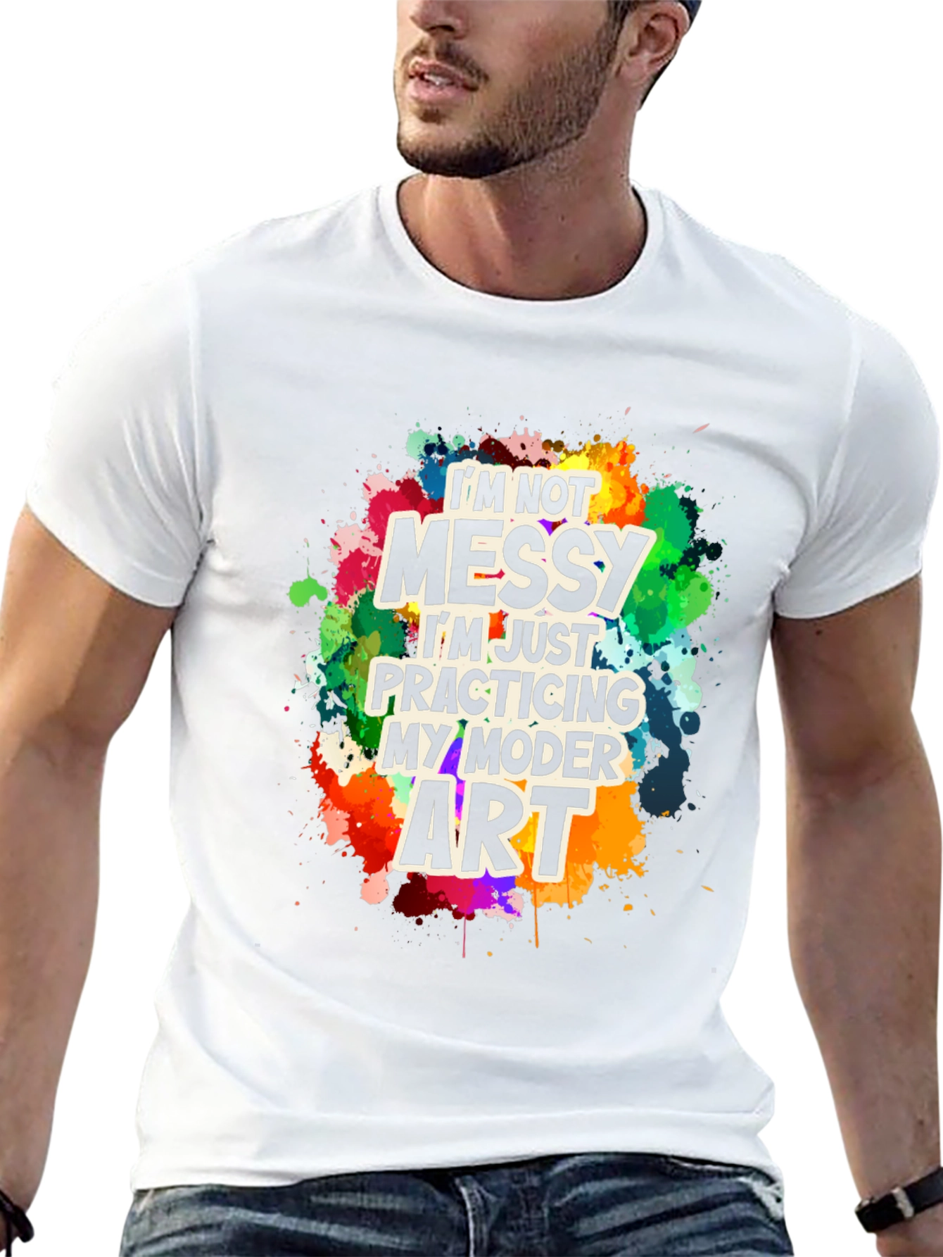 Black Funny Modern Art Messy T-Shirt view 13