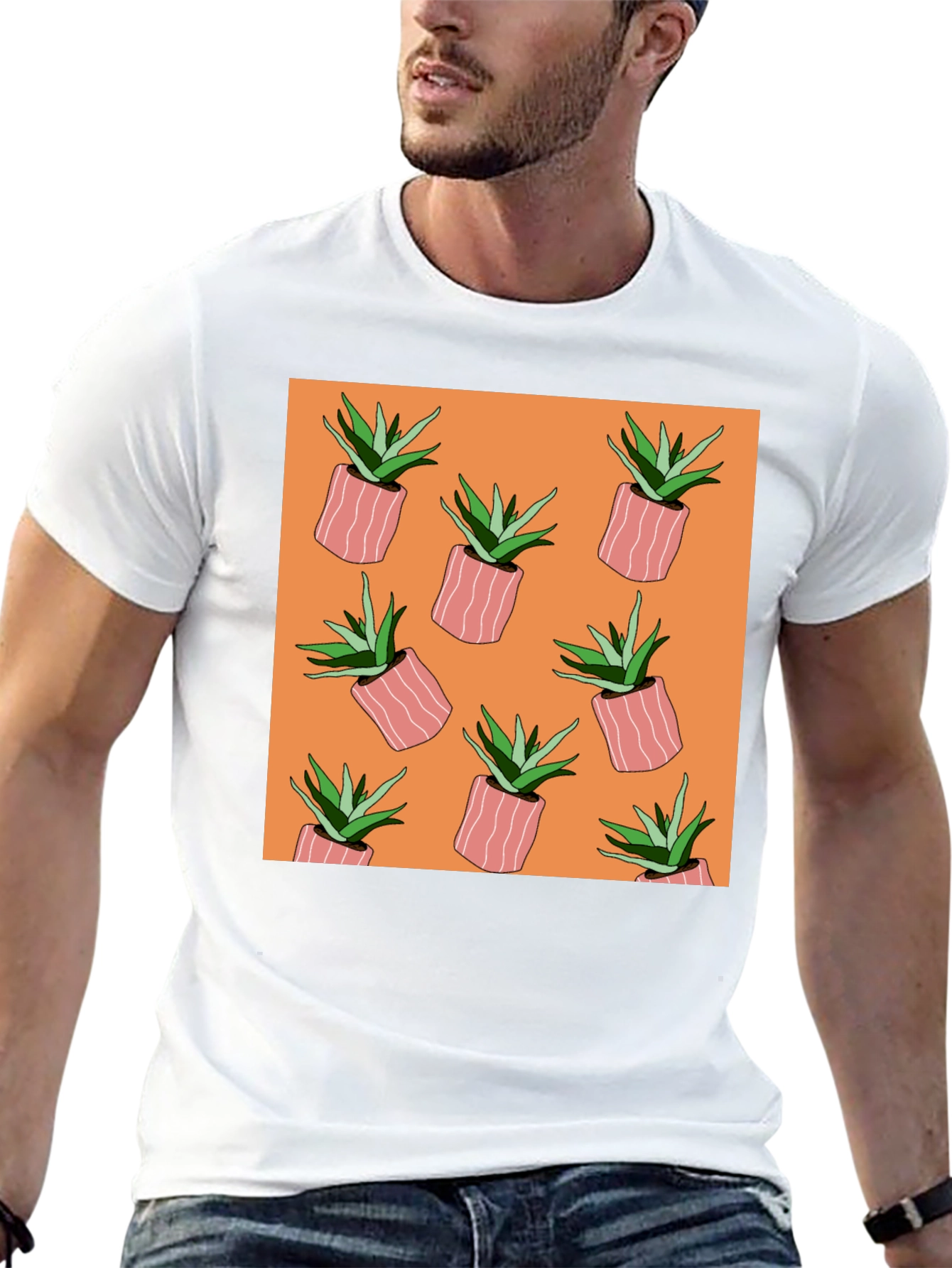 Black Succulent Plant Pattern Black T-Shirt view 13