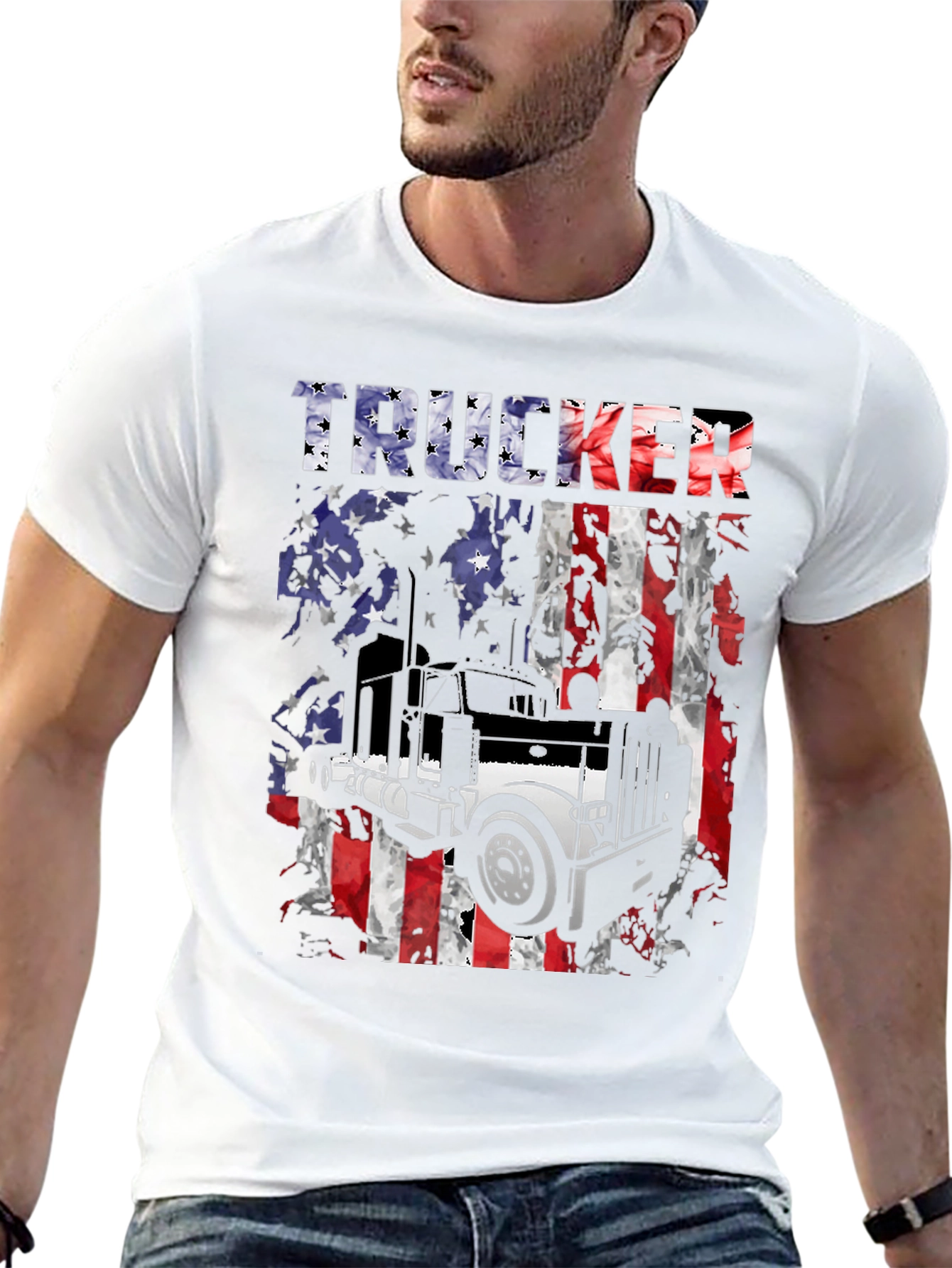 Black Trucker American Flag Graphic T-Shirt view 13