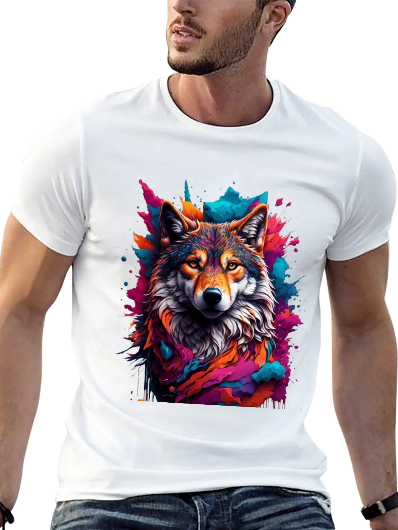 Black Wolf Art Graphic Black Tee - Vibrant Men's T-Shirt view 13