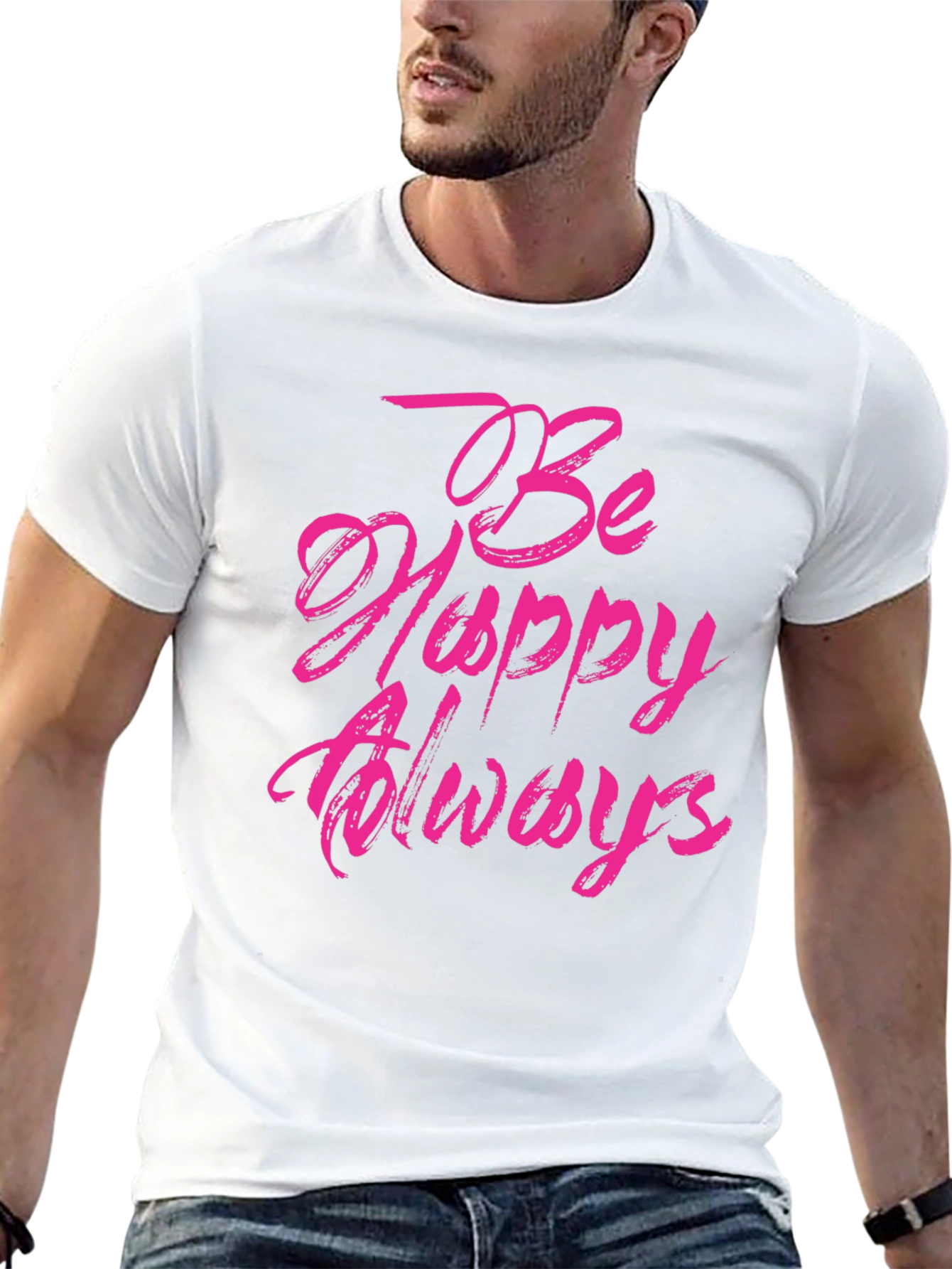Black Be Happy Always Black Graphic Tee view 13