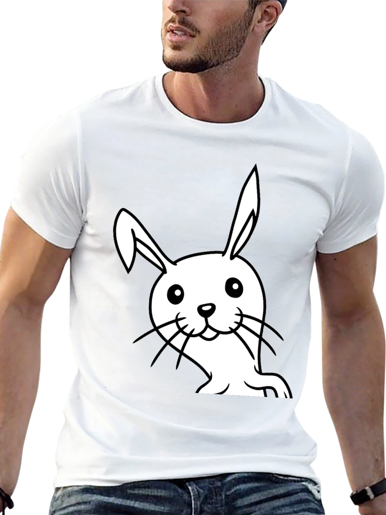 Black Cute Bunny Graphic Black T-Shirt view 13