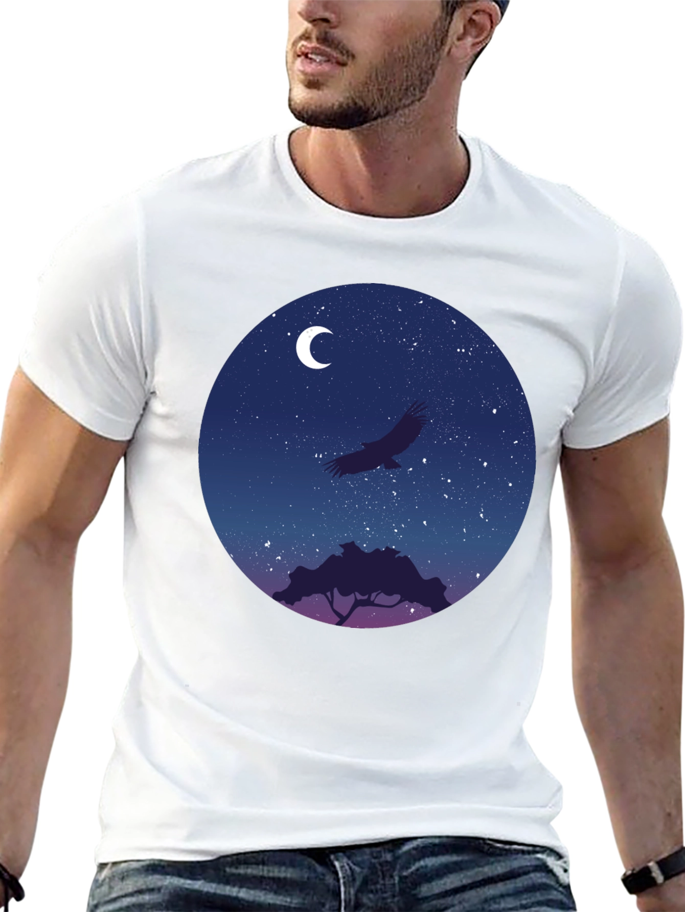 Black Night Sky Eagle Graphic Tee - Black Cotton Blend view 13