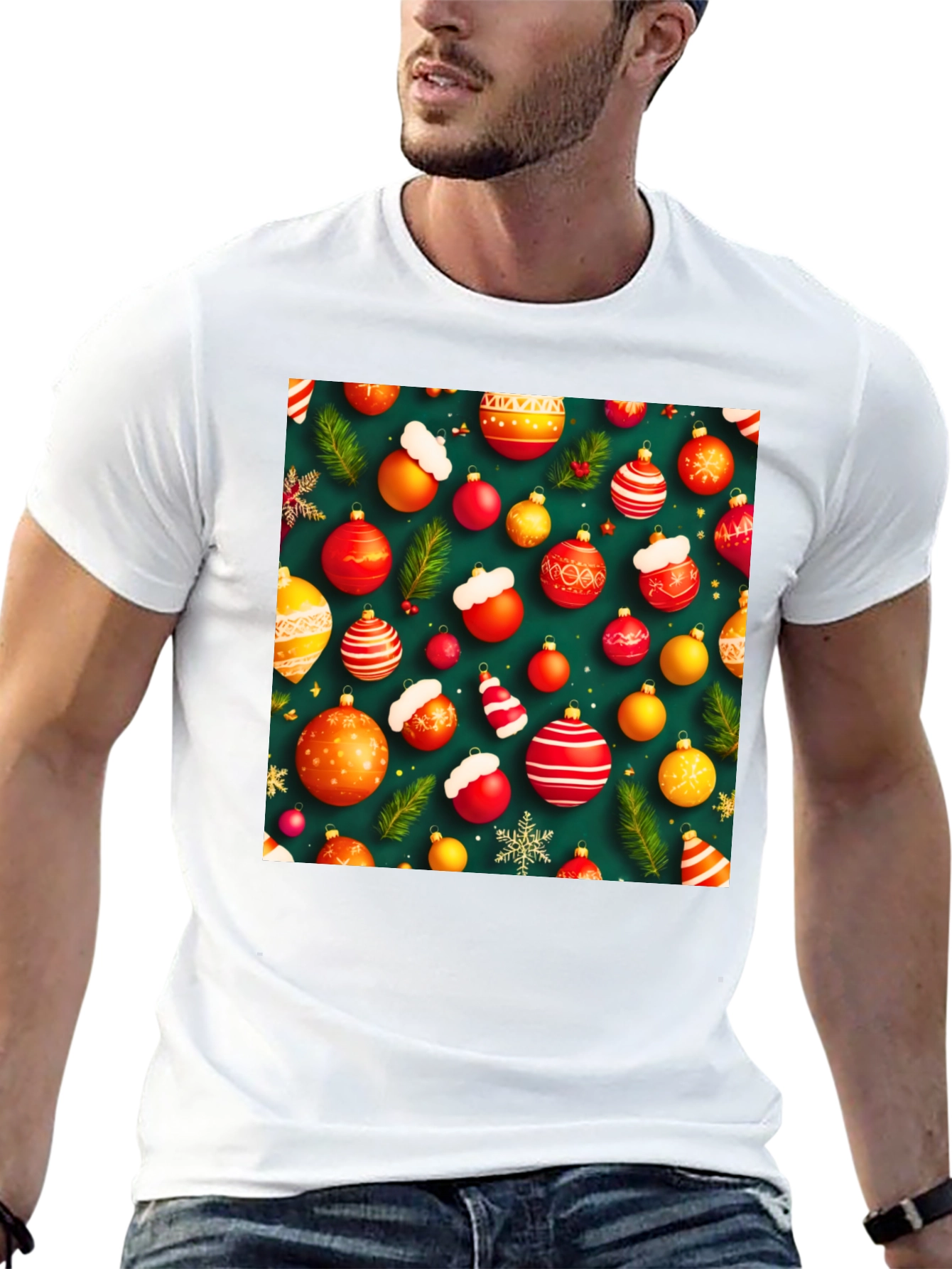 Black Festive Holiday Ornament Pattern T-Shirt view 13