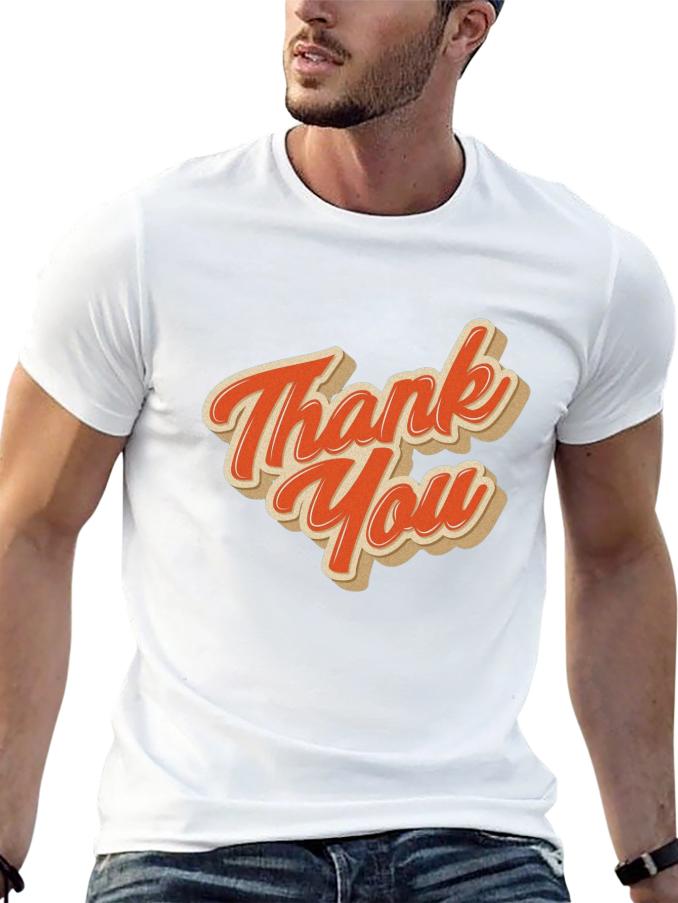 Black Retro Thank You Graphic Tee - Black Cotton Blend view 13