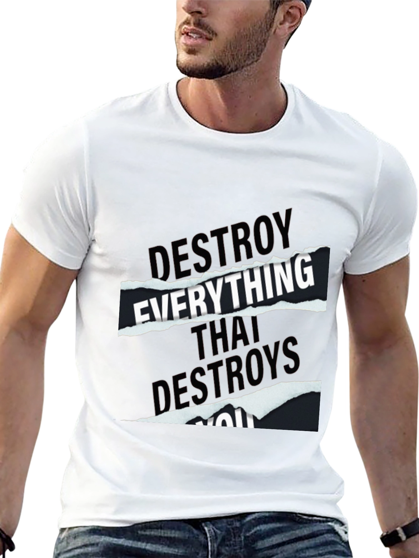 Black Destroy Everything Graphic Tee - Black Cotton T-Shirt view 13