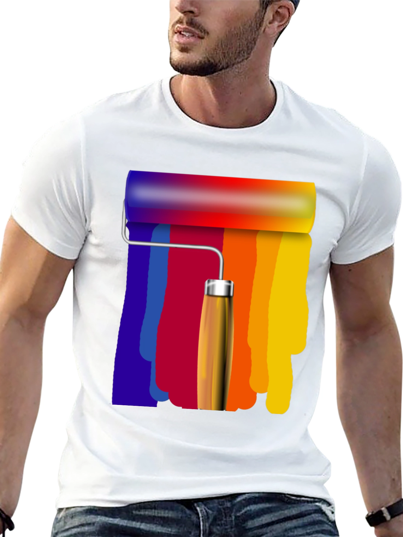 Black Colorful Paint Roller Graphic Tee - Artistic Design view 13