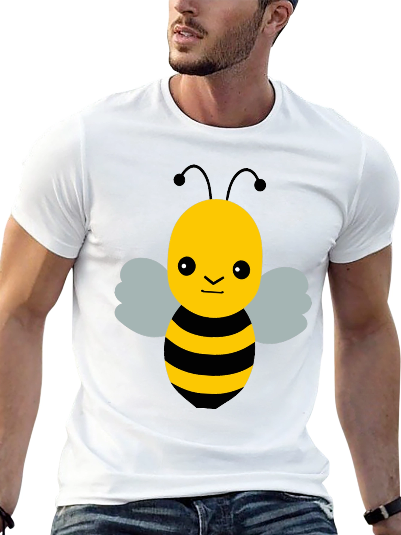 Black Cute Cartoon Bee Graphic Black T-Shirt view 13