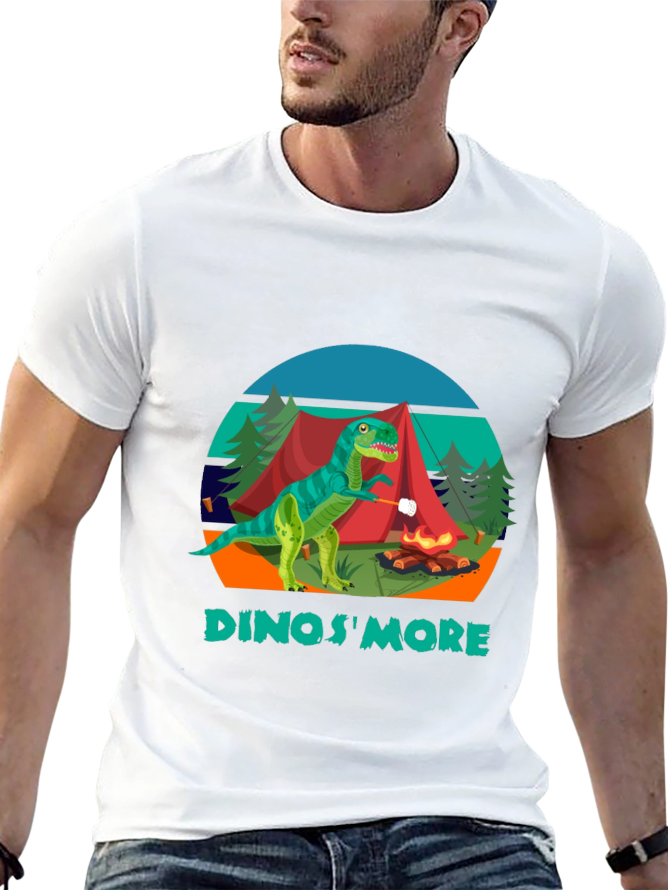 Black Dinos'More Black T-Shirt - Camping Dinosaur view 13