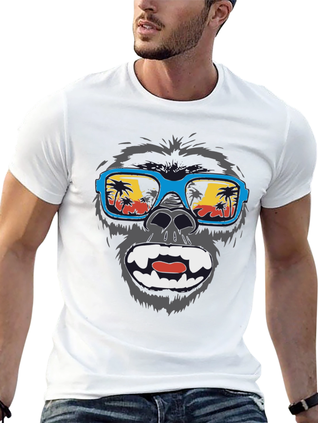 Black Cool Gorilla Beach T-Shirt - Summer Vibes view 13