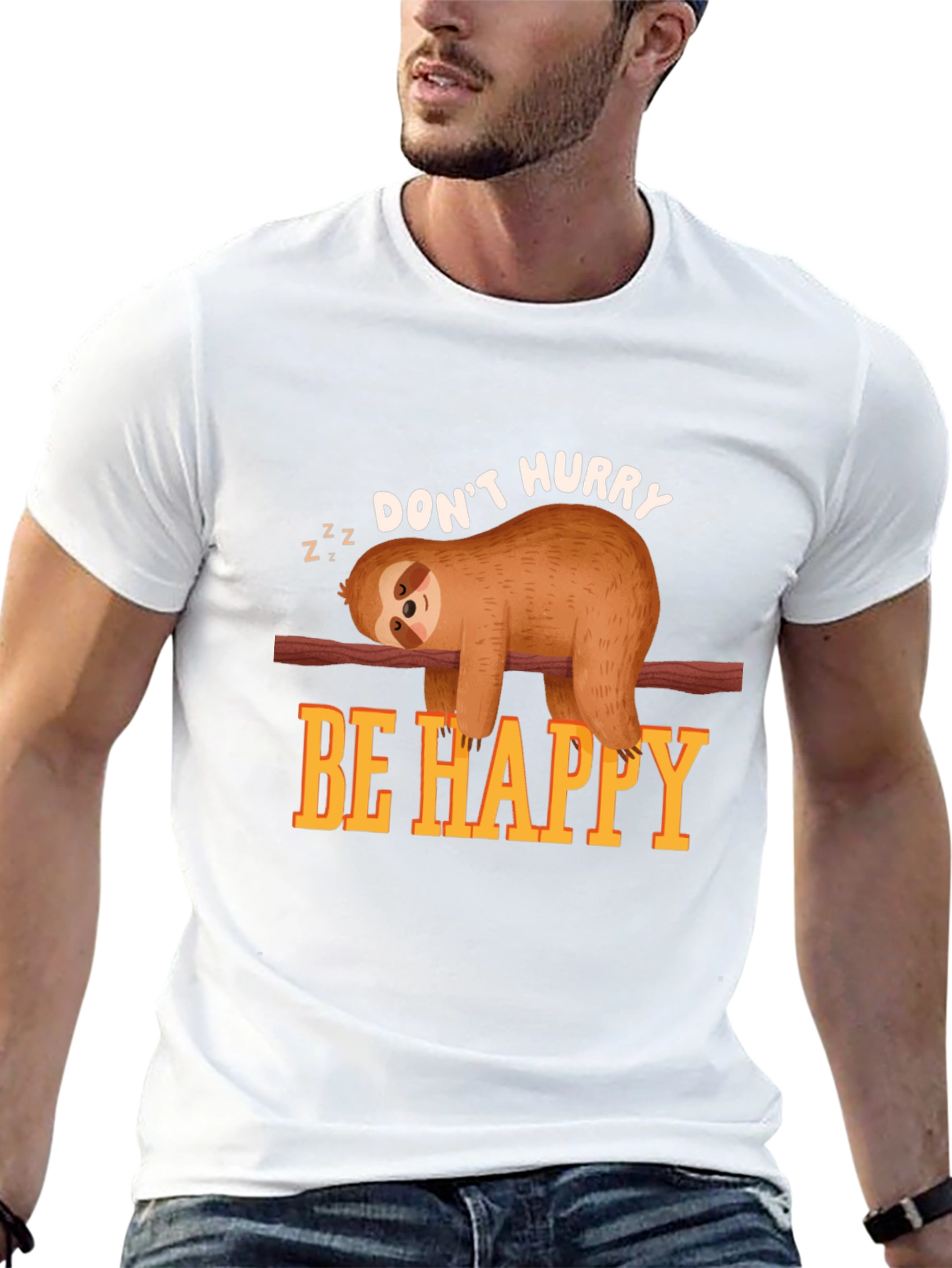 Black Don't Hurry Be Happy Sloth T-Shirt view 13