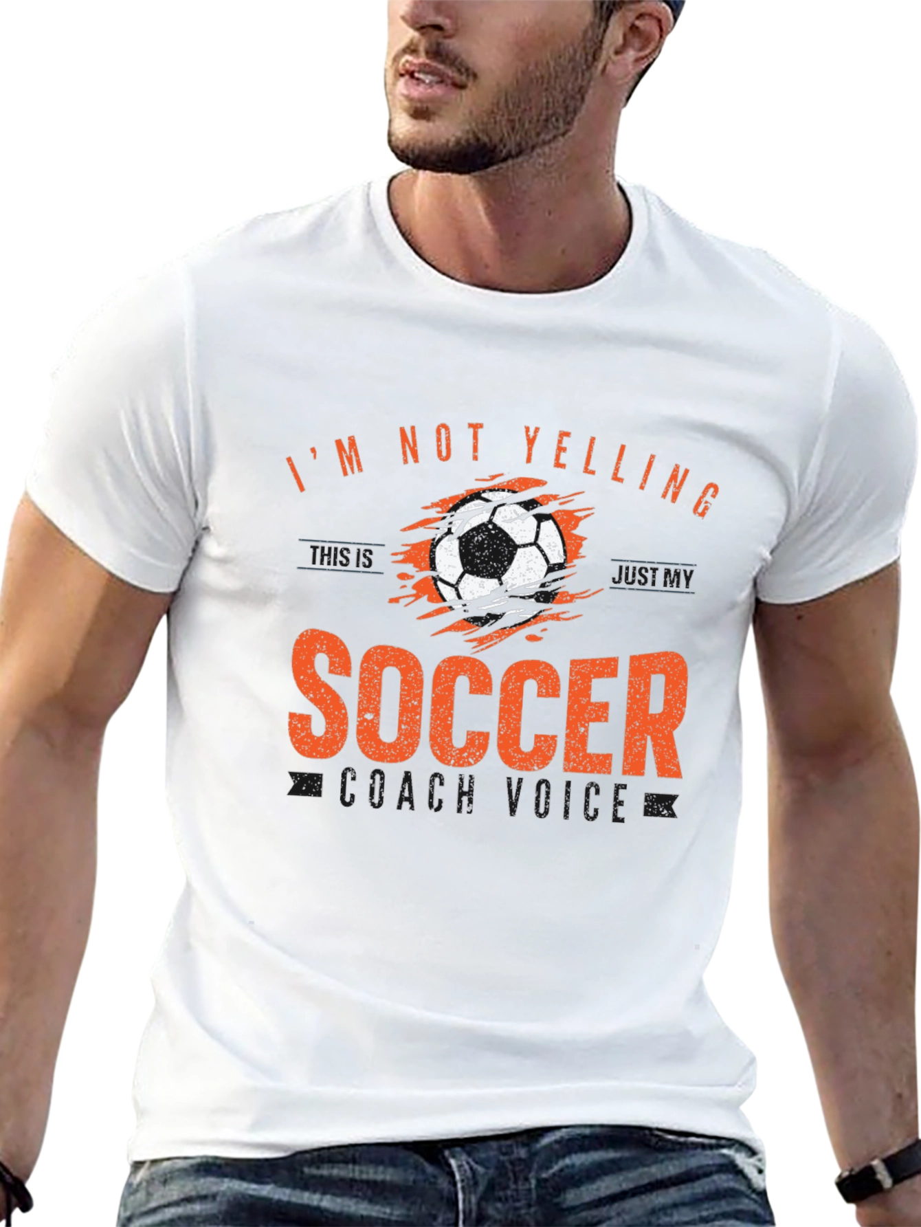 Black Funny Soccer Coach T-Shirt - I'm Not Yelling view 13