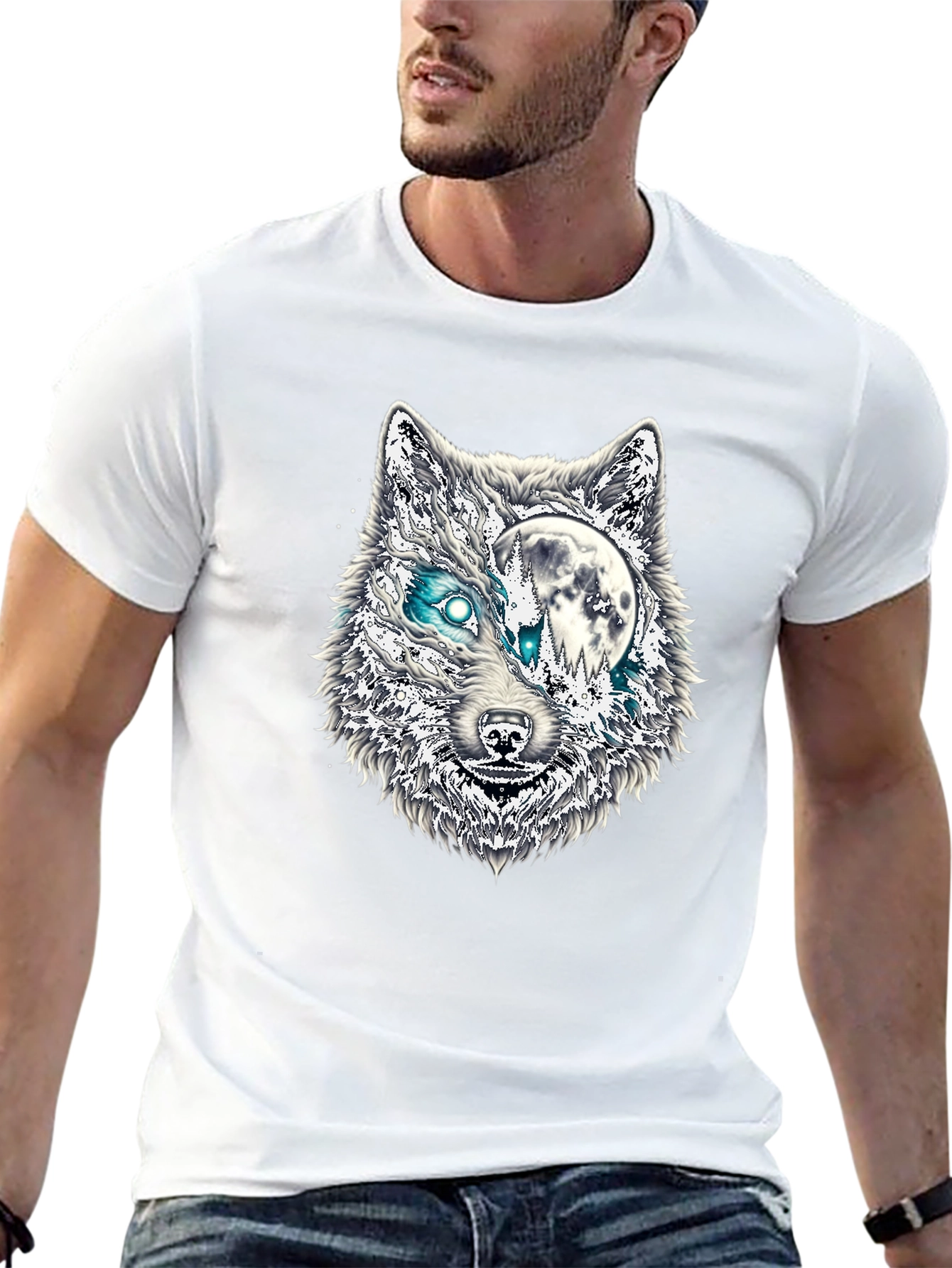 Black Wolf Moon Graphic T-Shirt - Black Cotton Blend view 13