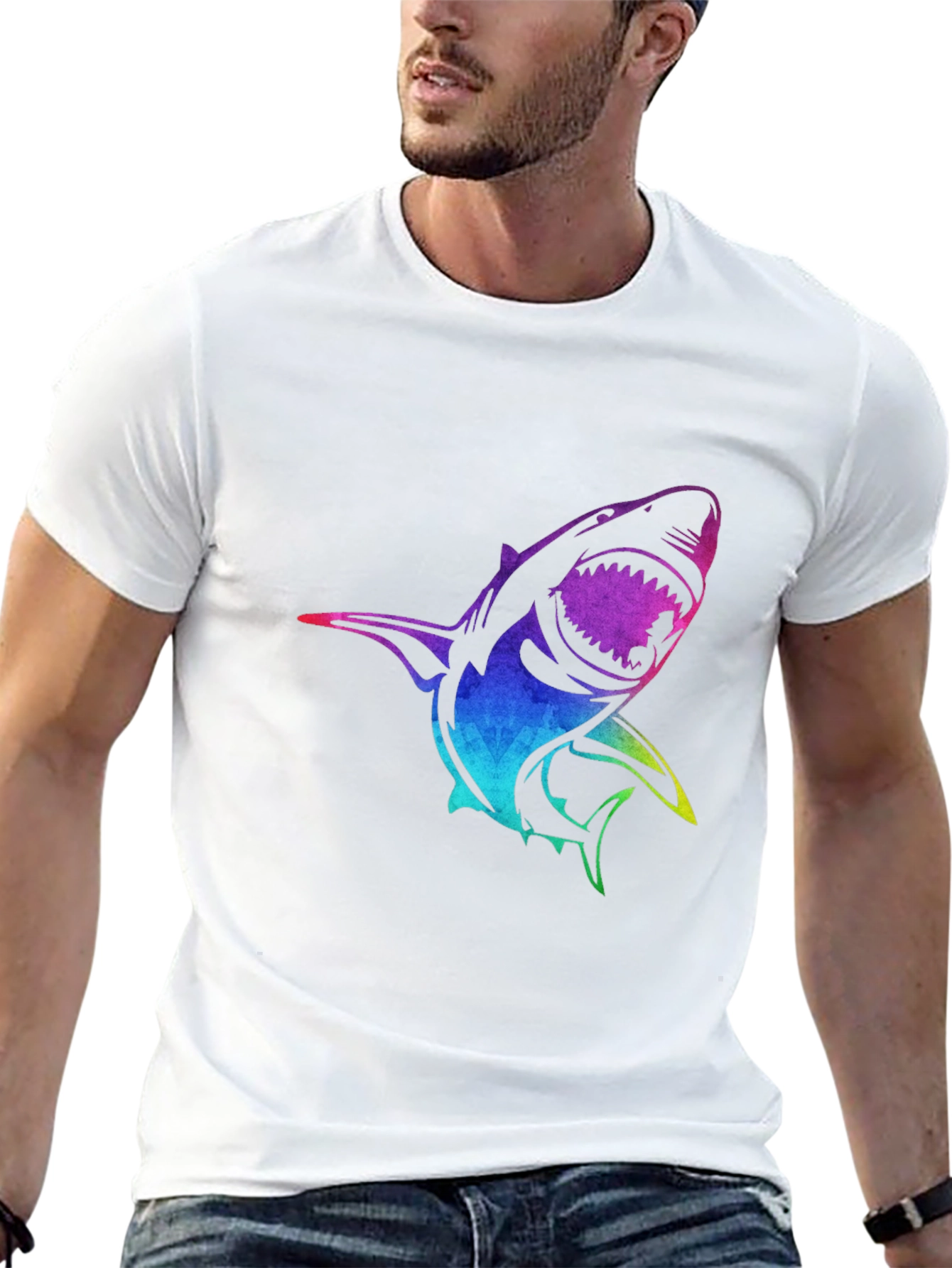 Black Rainbow Shark Graphic Black T-Shirt view 13