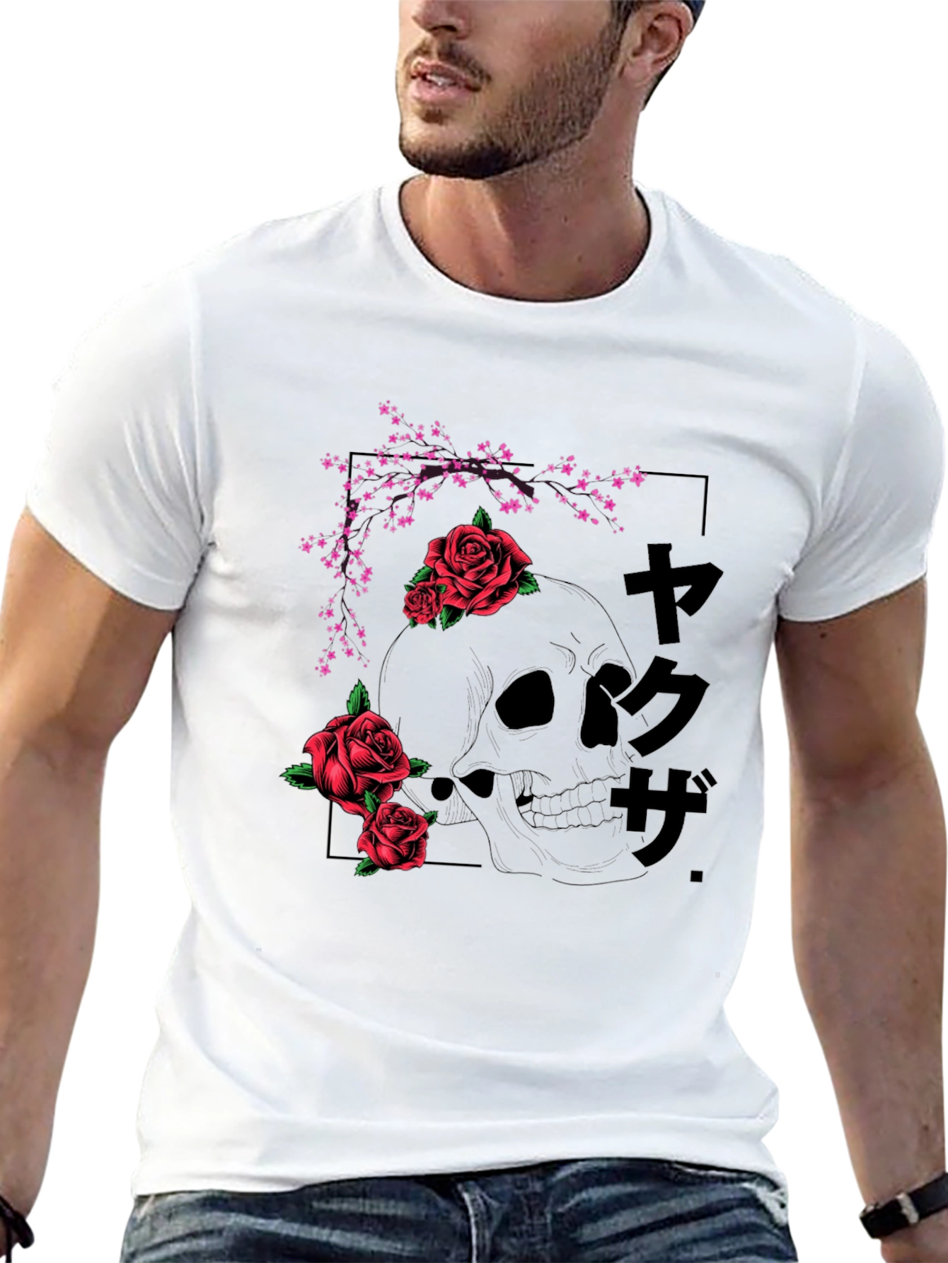 Black Skull & Roses Graphic Tee - Black Japanese Style T-Shirt view 13