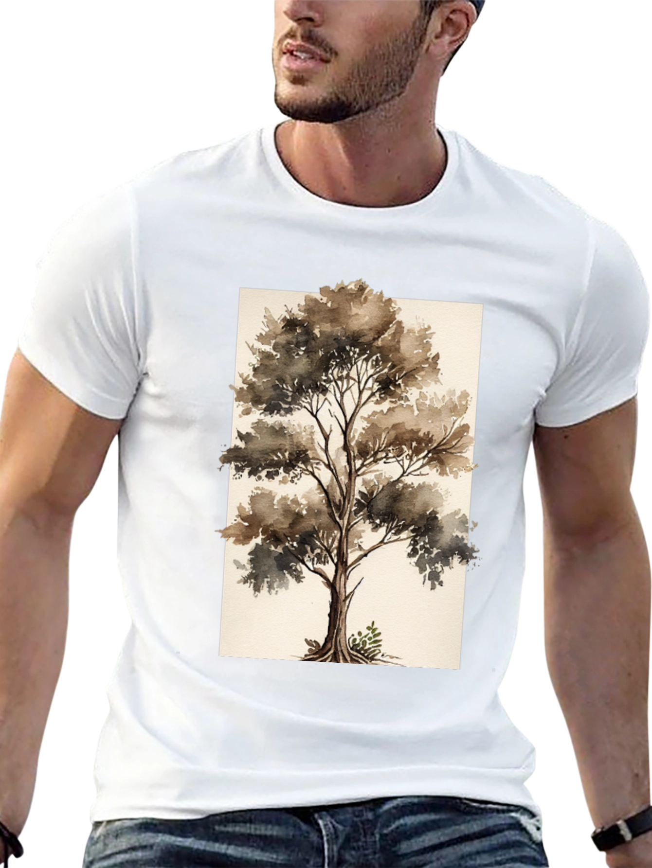 Black Watercolor Tree Graphic Black Tee view 13