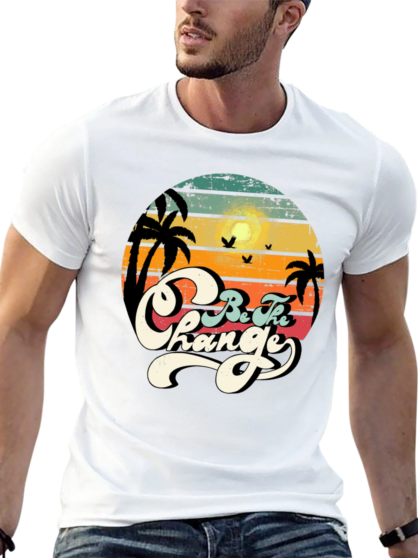 Black Retro Sunset 'Be The Change' Graphic T-Shirt view 13