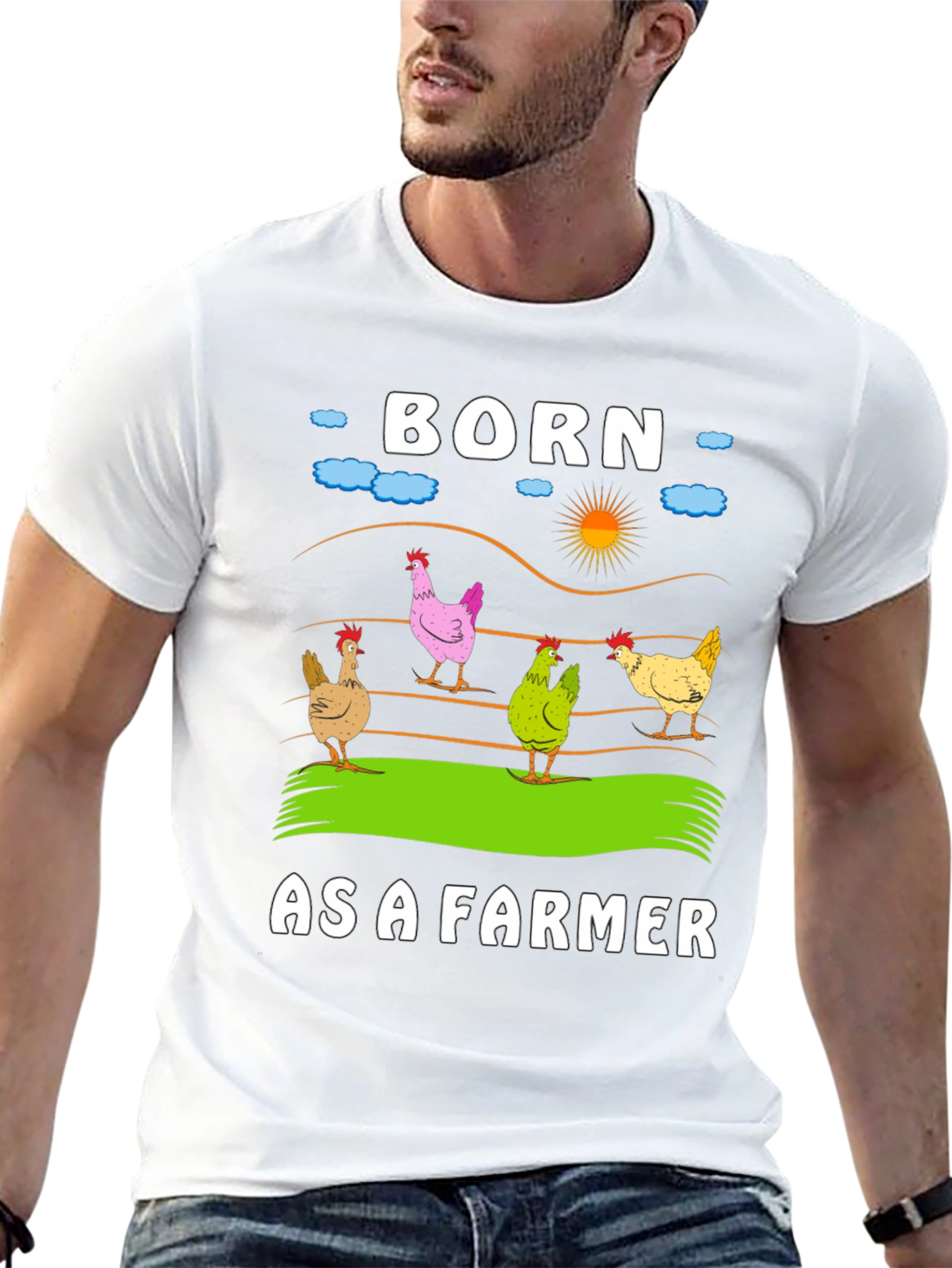 Black Born as a Farmer T-Shirt - Chicken Design view 13
