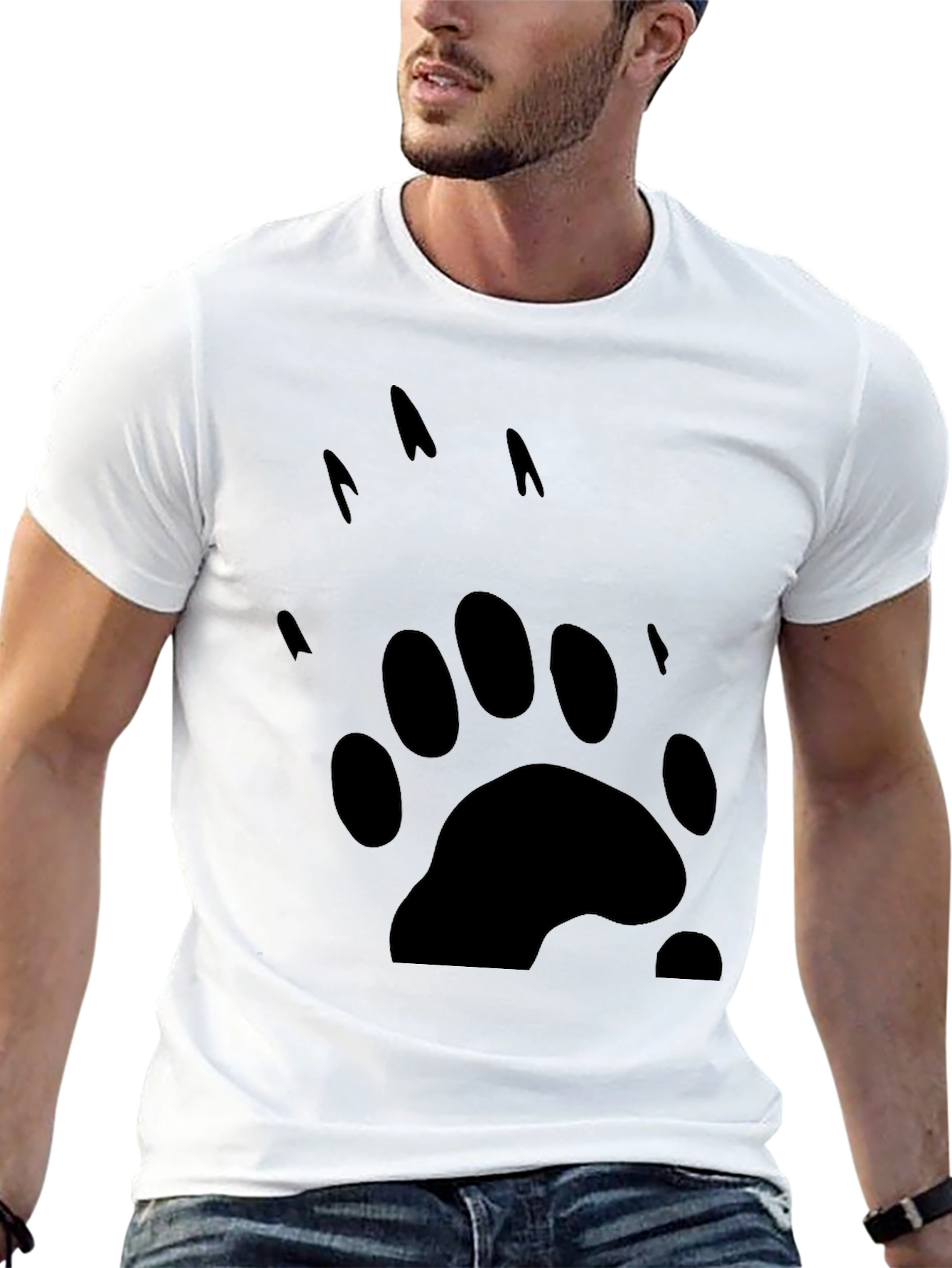Black Bear Paw Print Graphic Tee - Black Cotton T-Shirt view 13