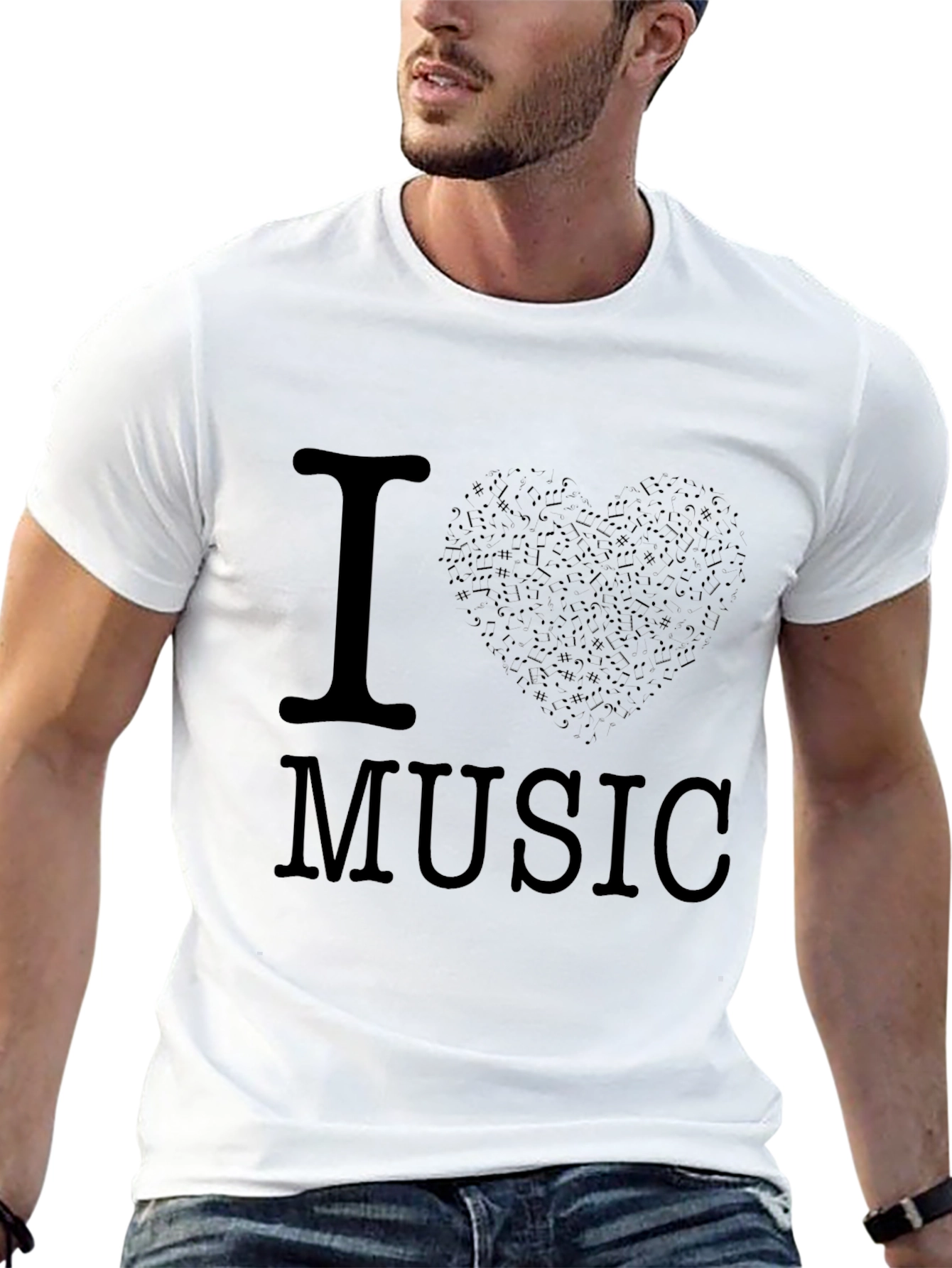 Black I Love Music Black Graphic Tee Shirt view 13