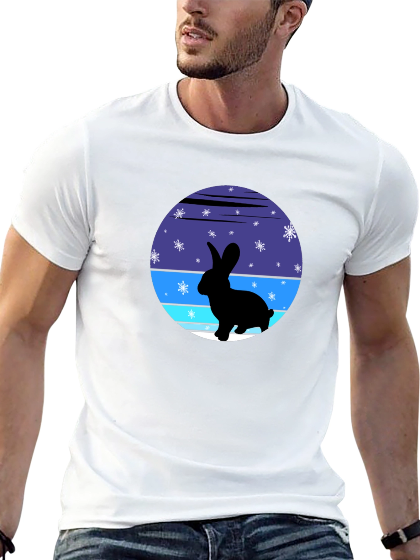 Black Winter Rabbit Graphic Tee - Soft Cotton Blend view 13