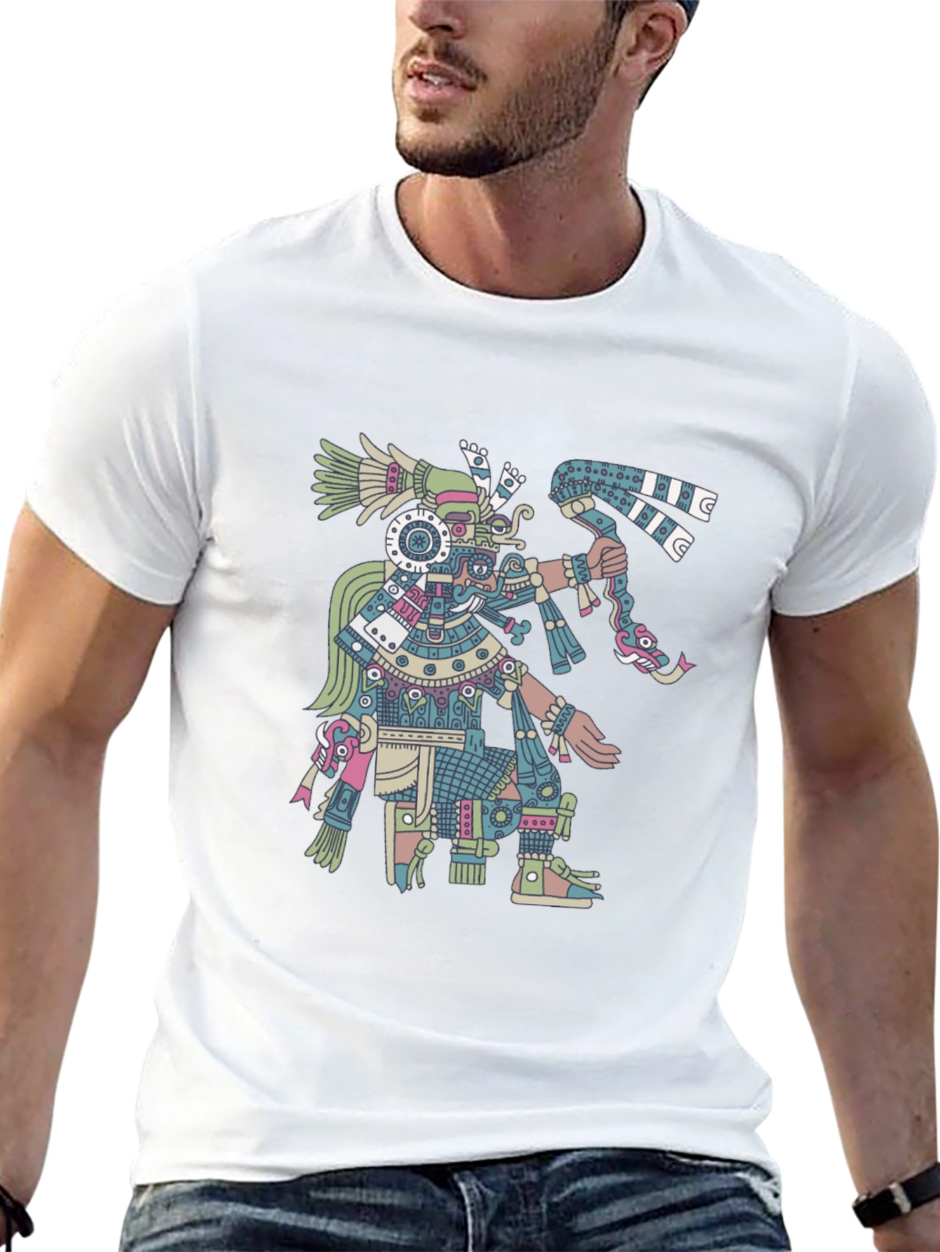 Black Aztec Warrior Graphic T-Shirt - Black view 13