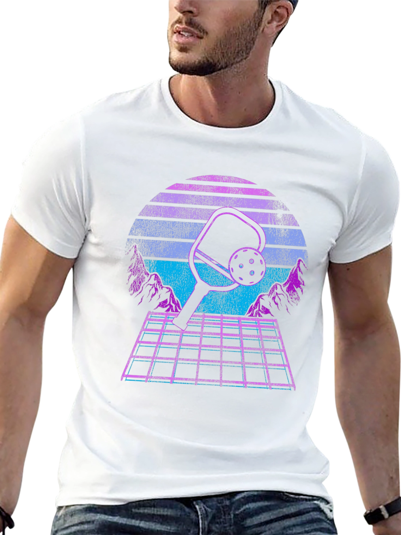 Black Retro Pickleball T-Shirt - Vaporwave Paddle Design view 13