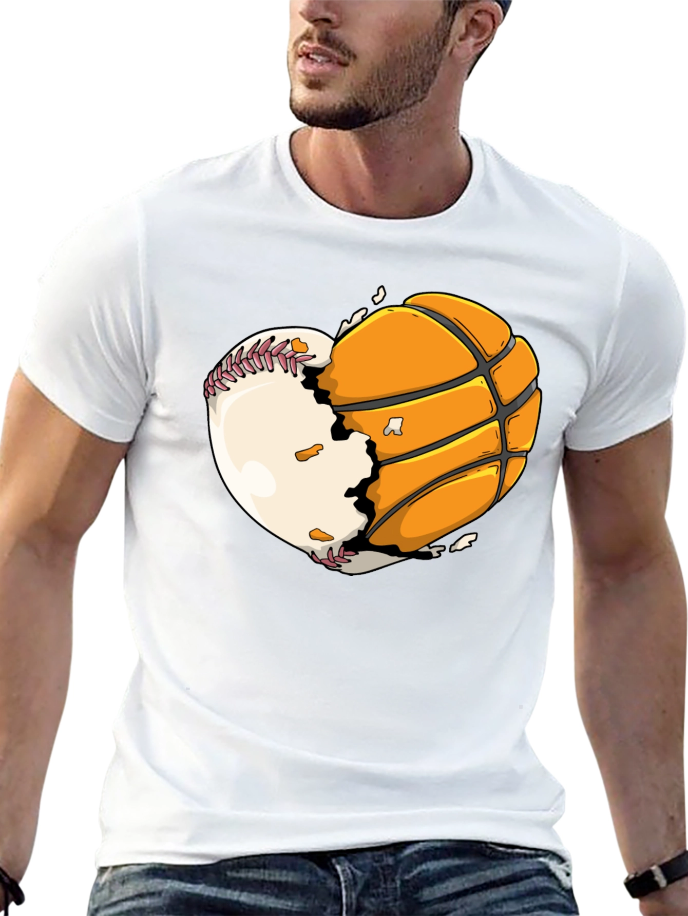 Black Baseball Basketball Heart Graphic Tee view 13