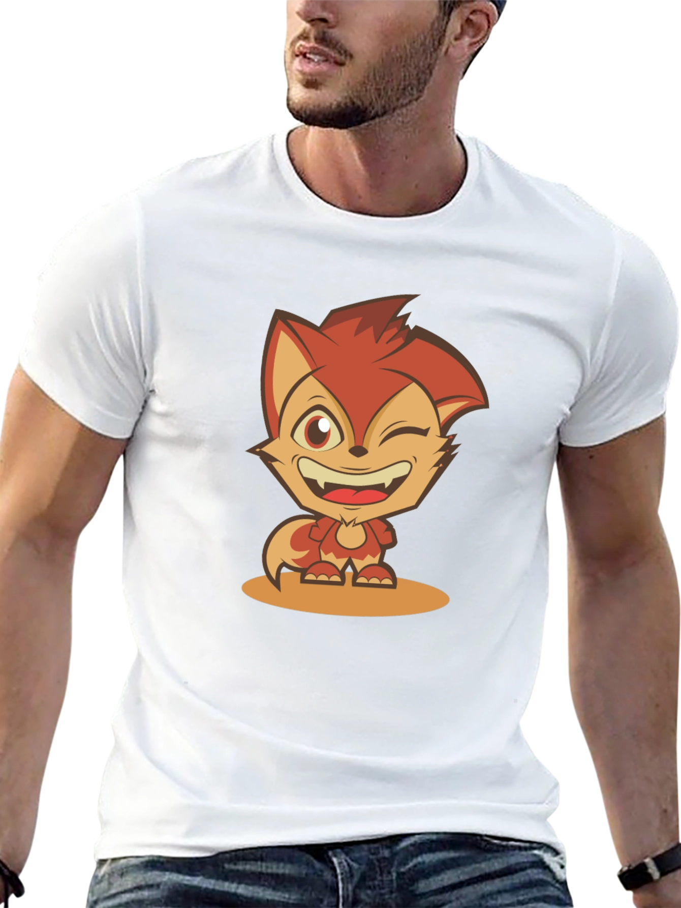 Black Cartoon Fox Graphic Tee - Black Cotton Blend view 13